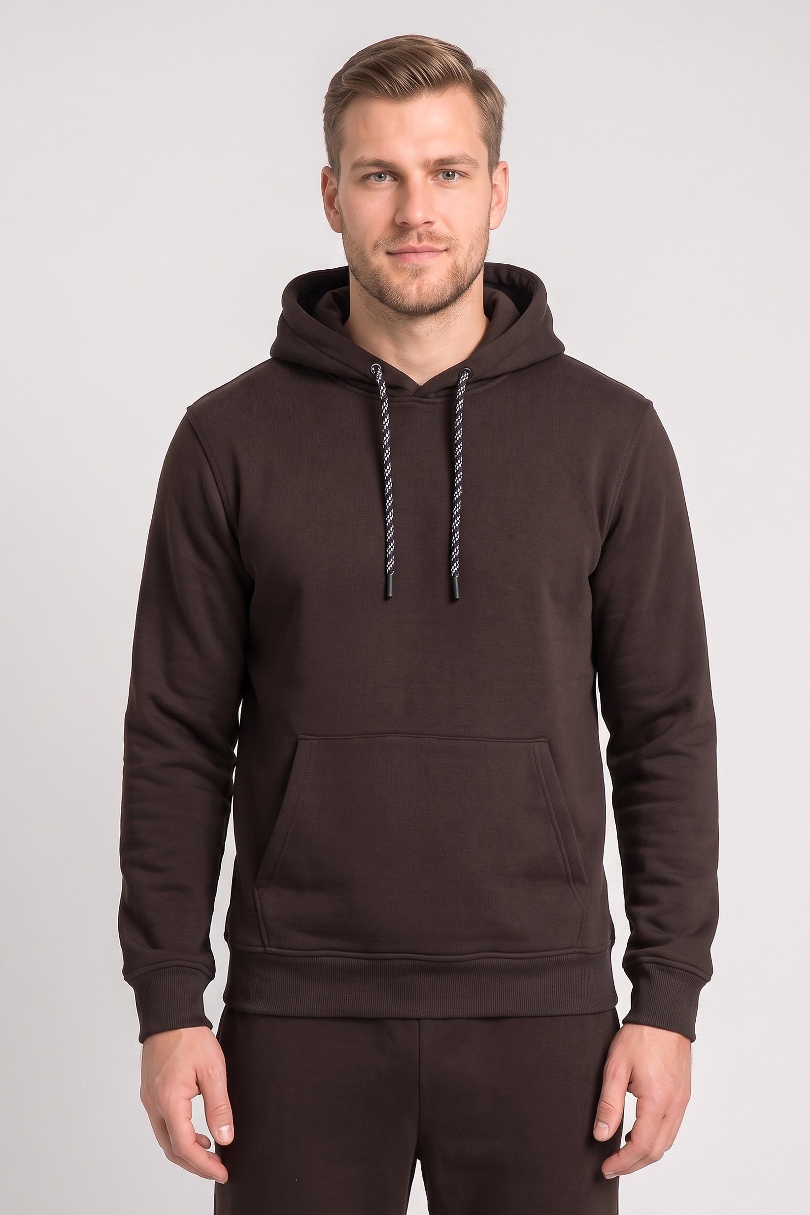 Men 2 Pcs Plain Hoodie And Sweatpant Set, Brown