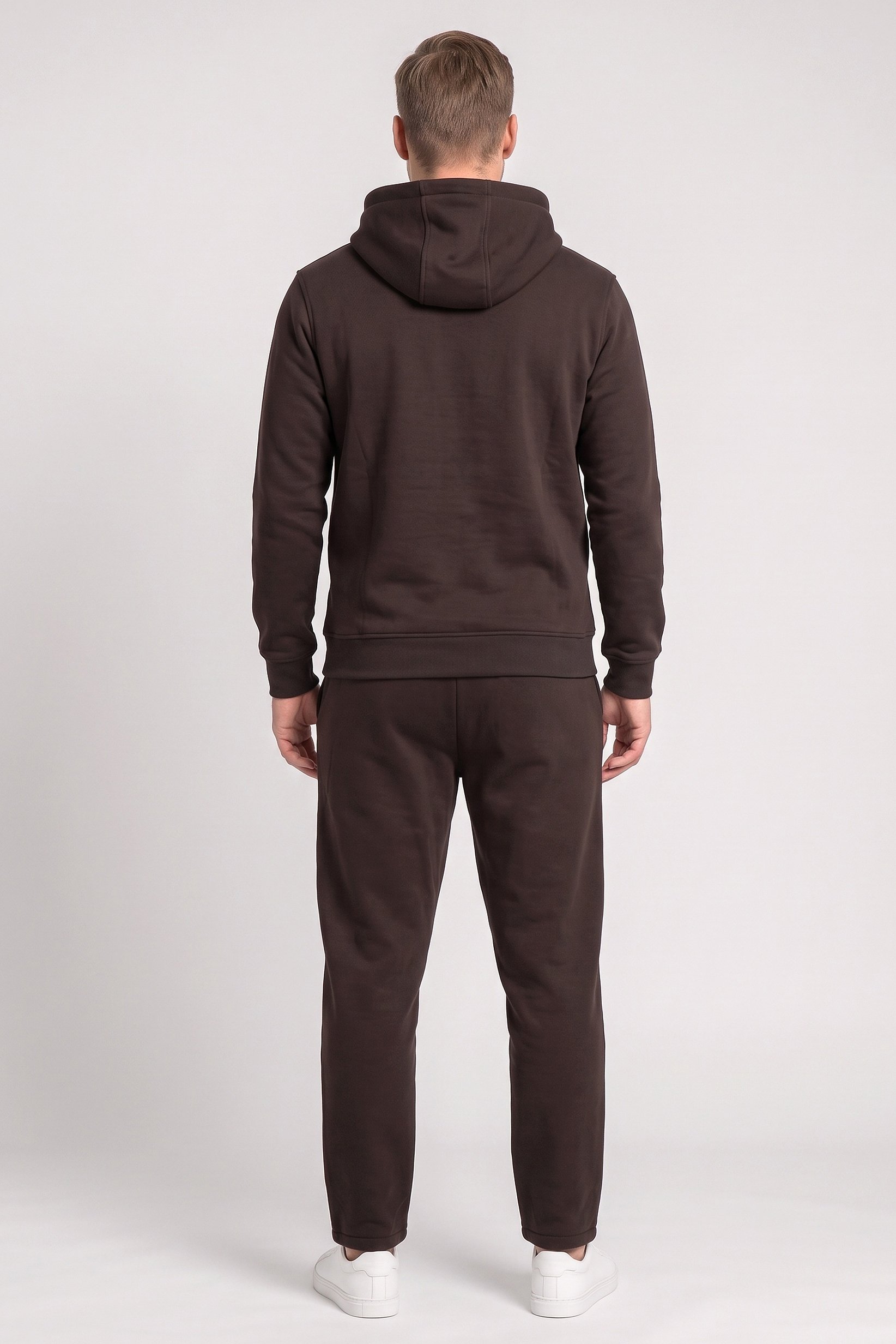 Men 2 Pcs Plain Hoodie And Sweatpant Set, Brown