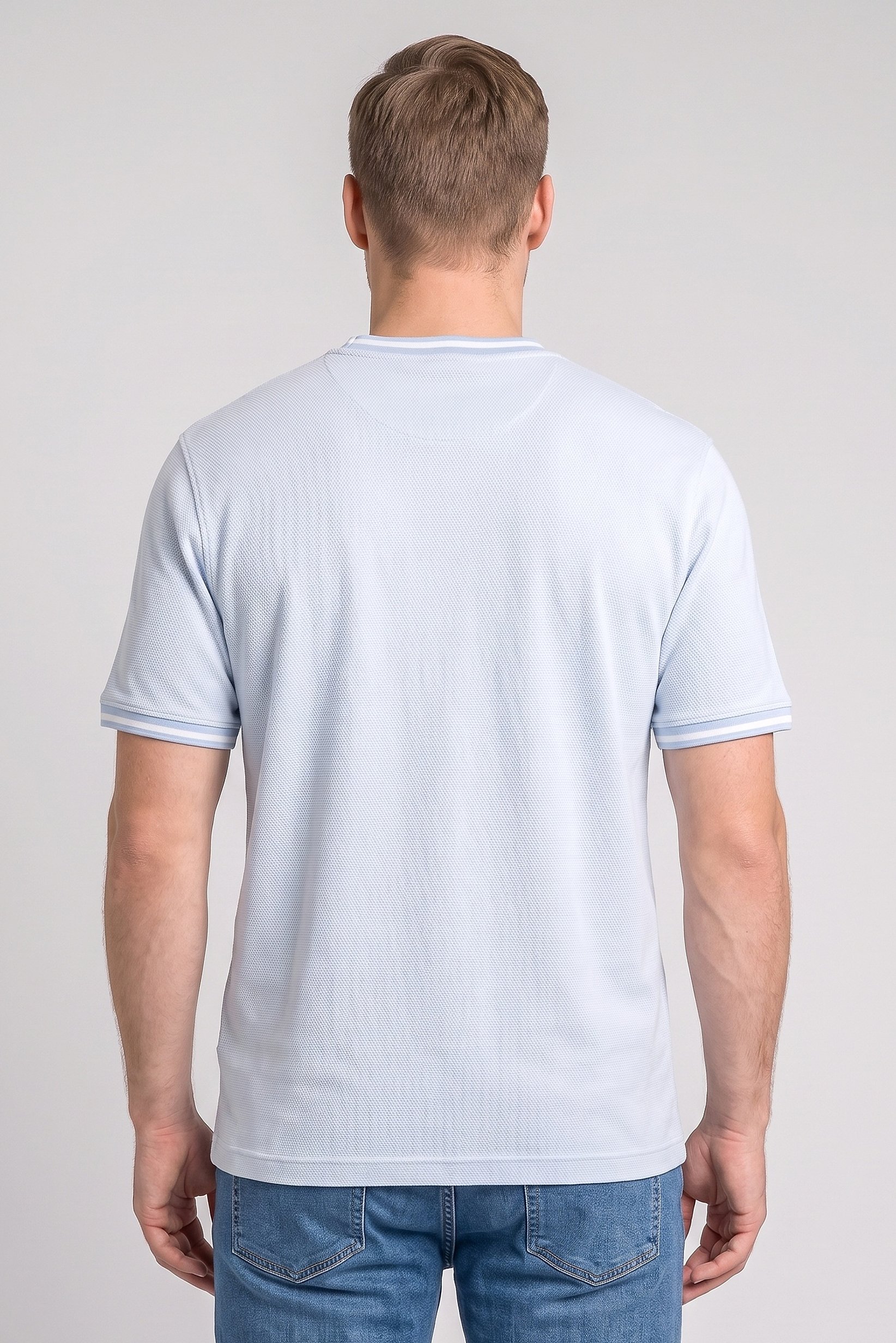 Men Crew Neck Short Sleeve Houndstooth T-Shirt, Light Blue