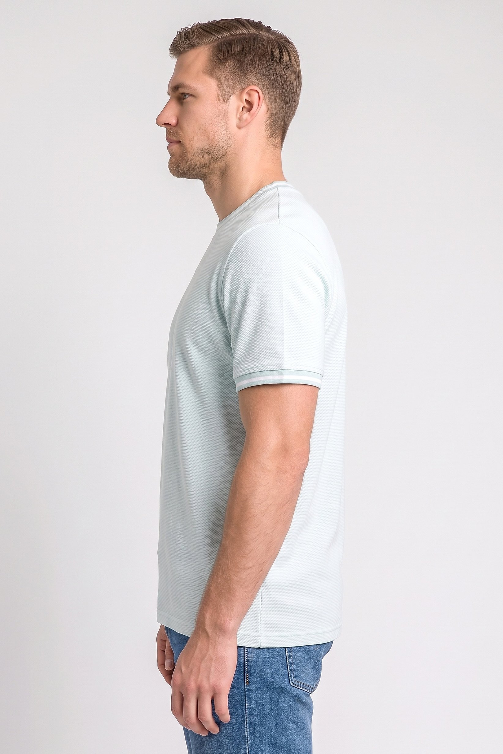 Men Crew Neck Short Sleeve Textured T-Shirt, Light Green