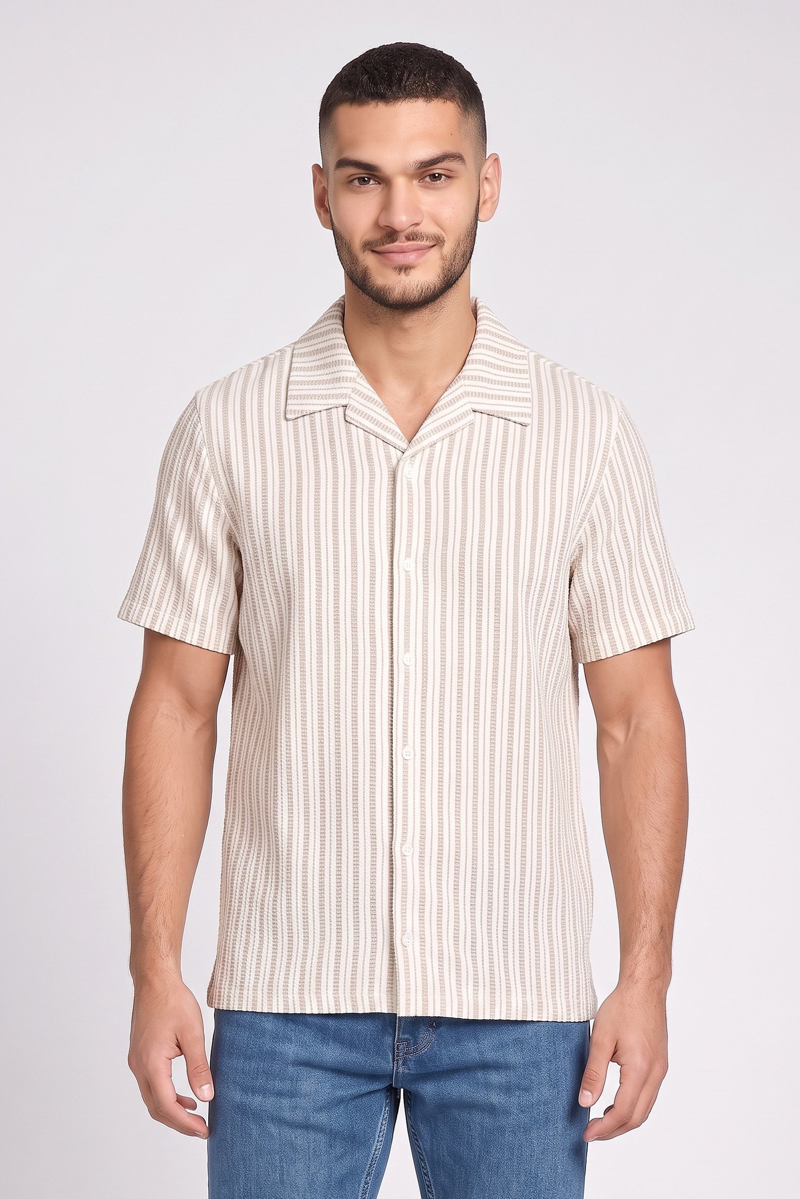 Men Regular Fit Stripe Short Sleeve Casual Shirt, Multicolor