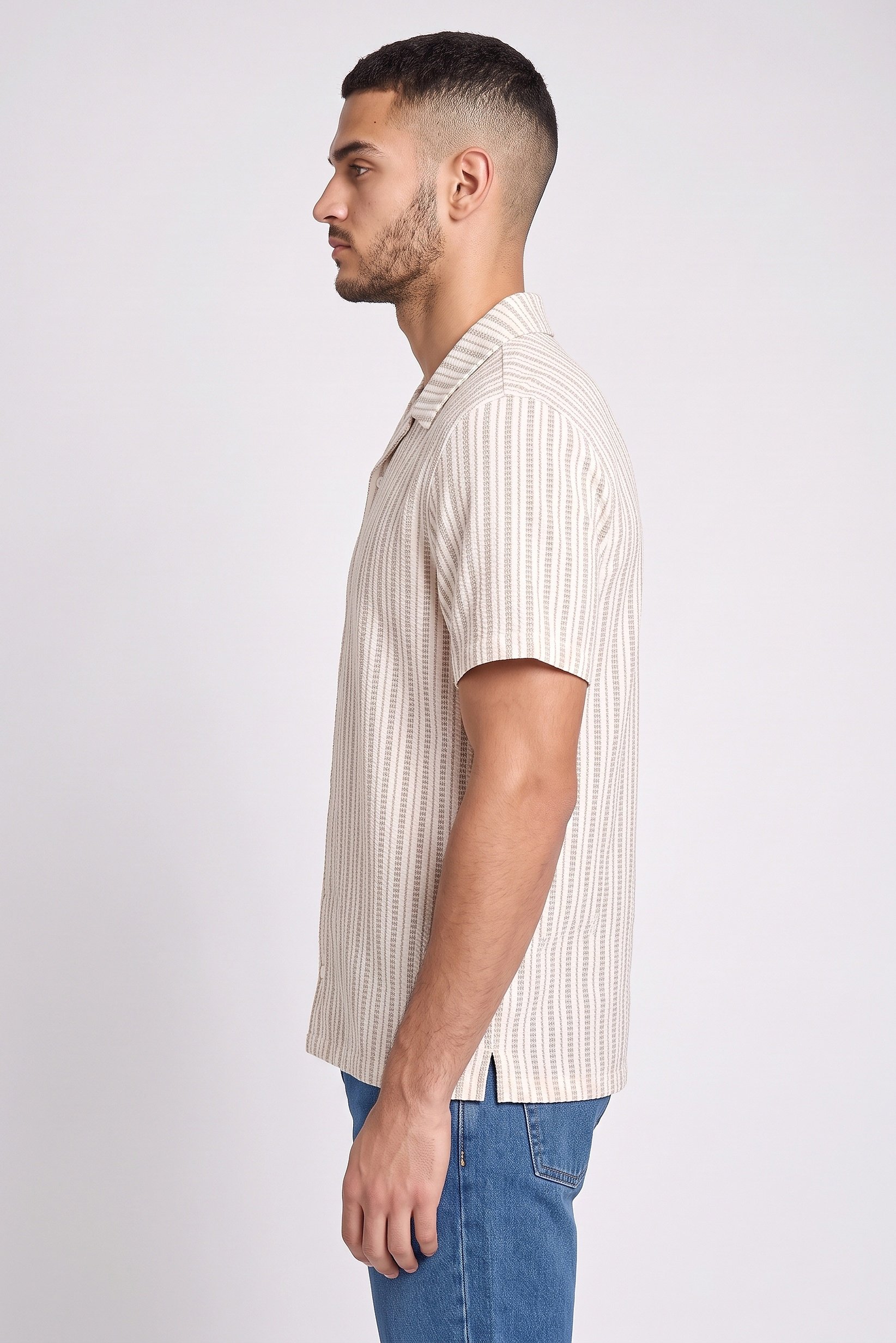 Men Regular Fit Stripe Short Sleeve Casual Shirt, Multicolor