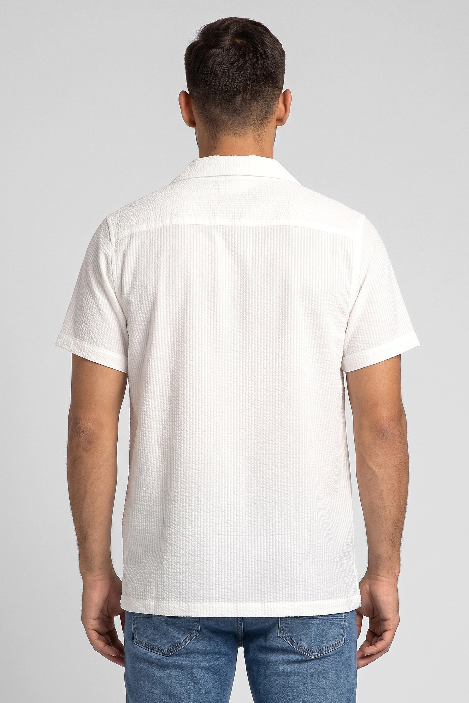 Men Regular Fit Short Sleeve Textured Casual Shirt, White