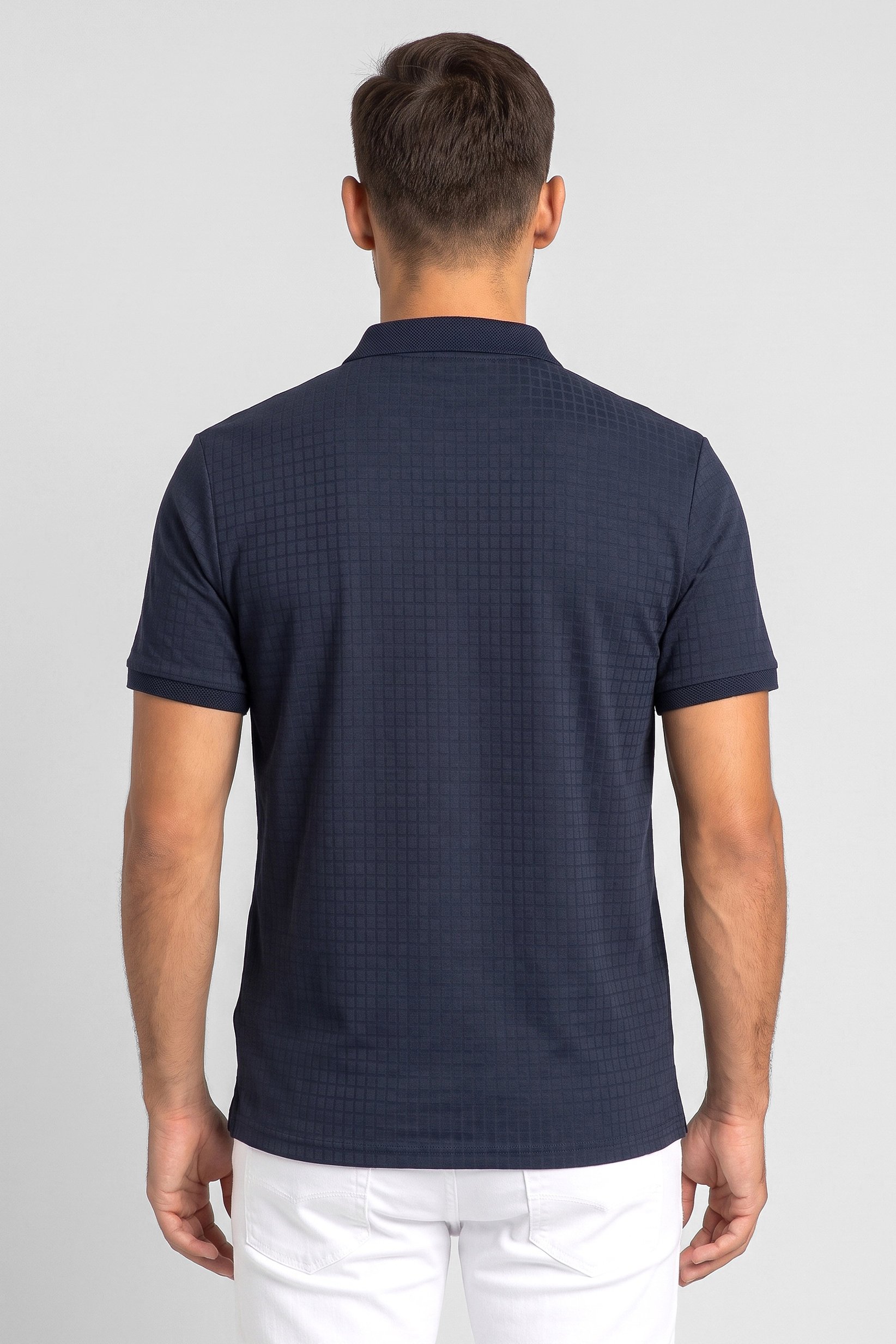 Men Regular Fit Checkered Short Sleeve Polo Shirt, Navy
