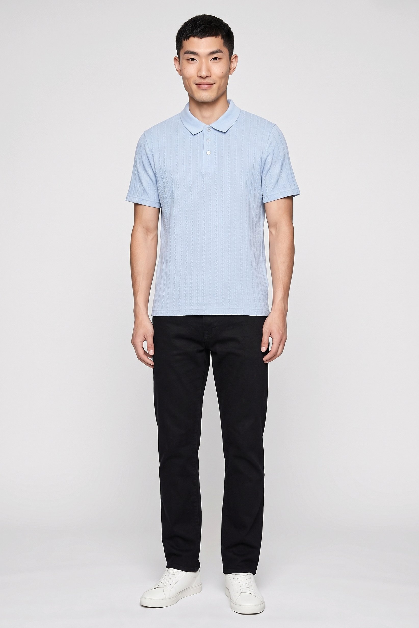 Men Regular Fit Short Sleeve Textured Polo Shirt, Slate Blue