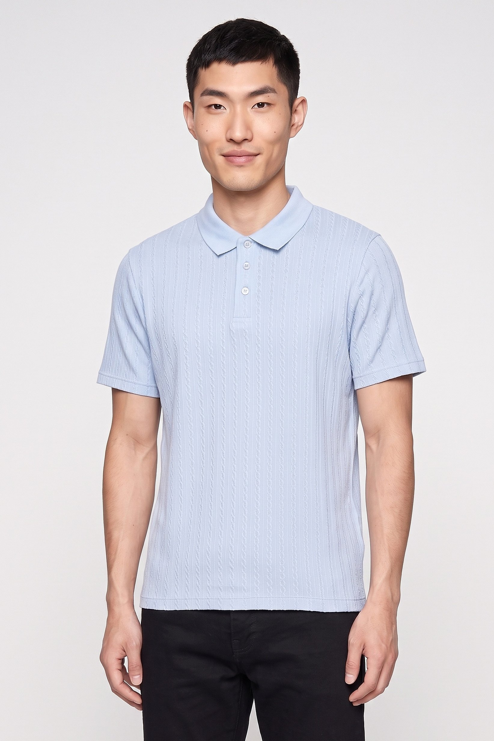 Men Regular Fit Short Sleeve Textured Polo Shirt, Slate Blue