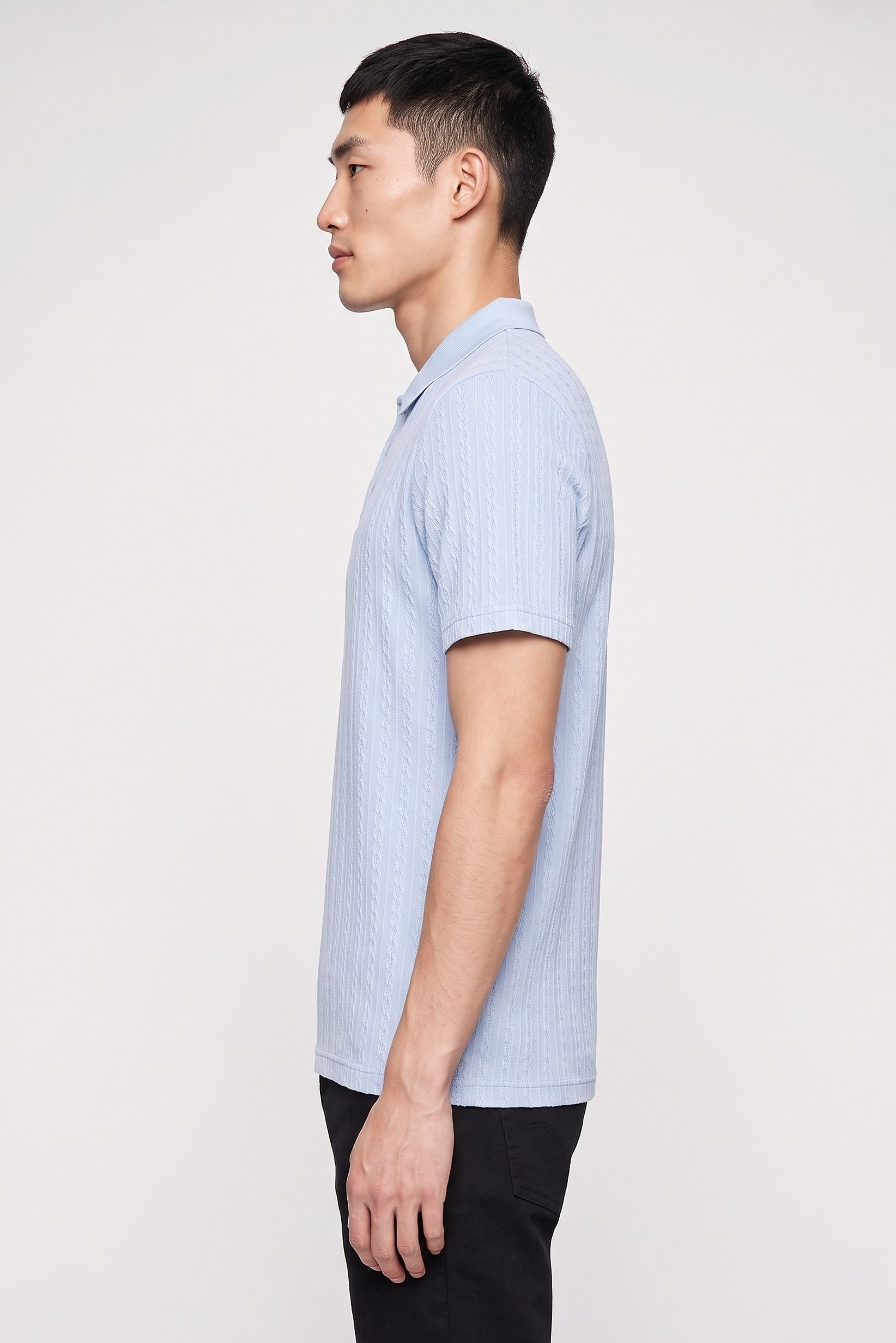 Men Regular Fit Short Sleeve Textured Polo Shirt, Slate Blue