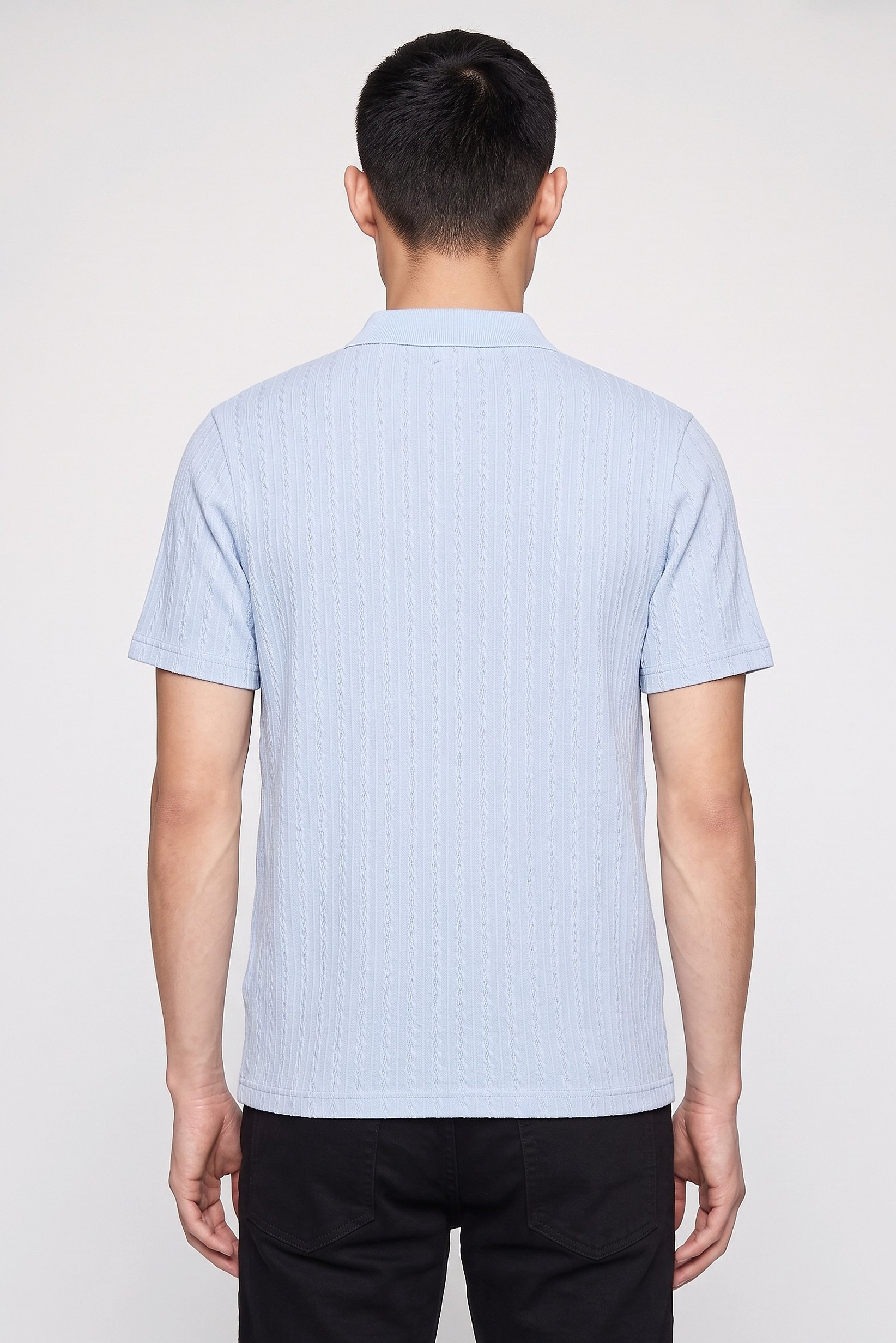 Men Regular Fit Short Sleeve Textured Polo Shirt, Slate Blue