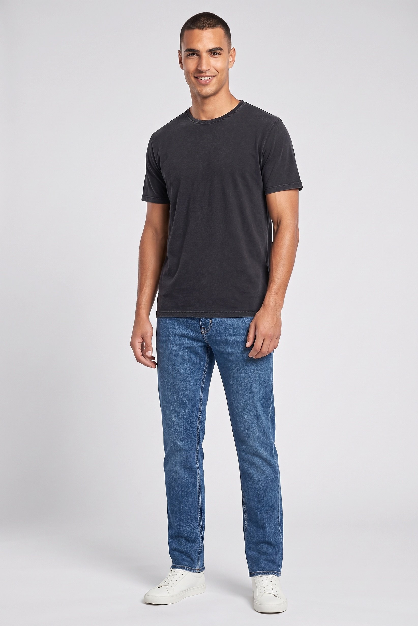 Men Crew Neck Short Sleeve Washed T-Shirt, Black