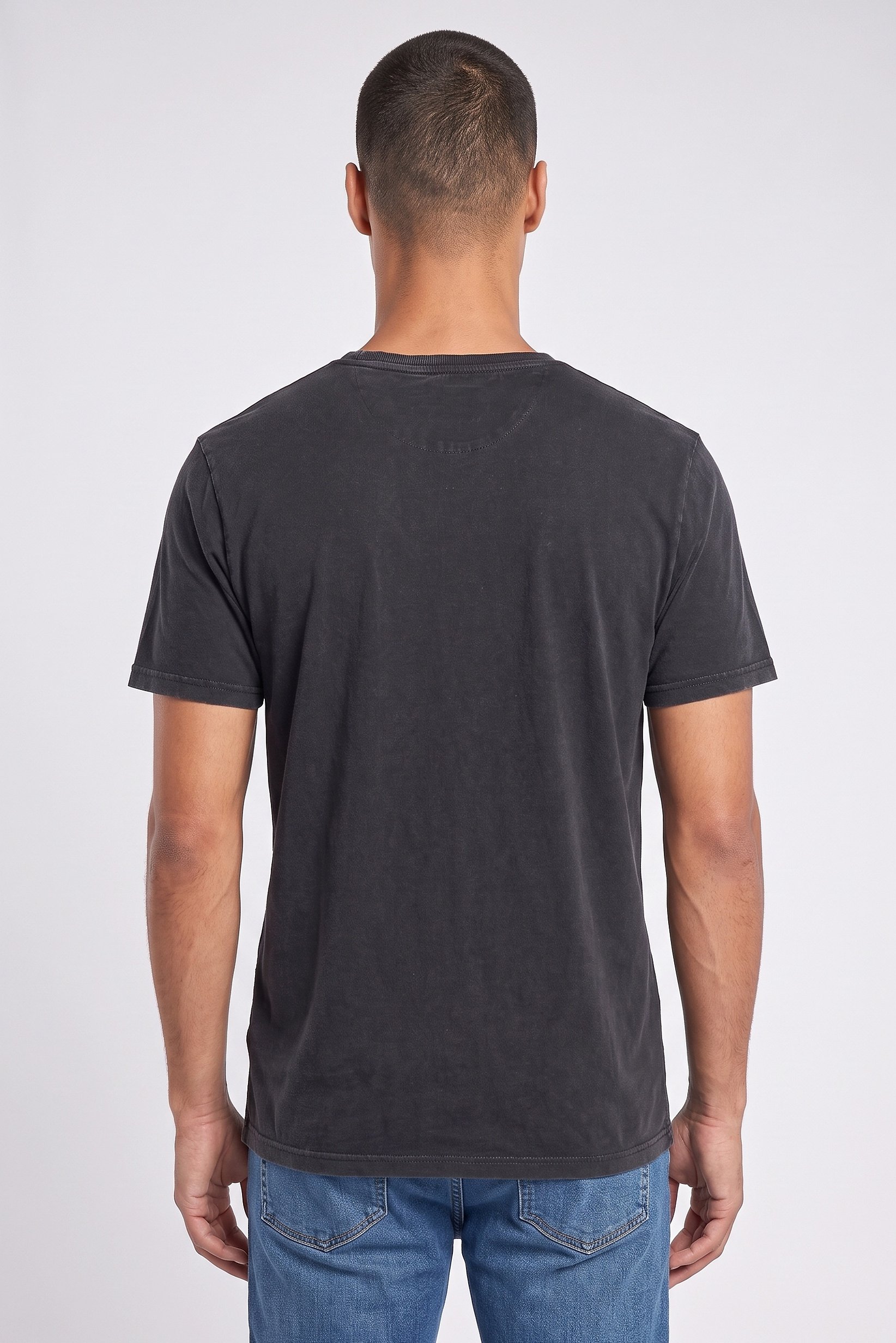 Men Crew Neck Short Sleeve Washed T-Shirt, Black