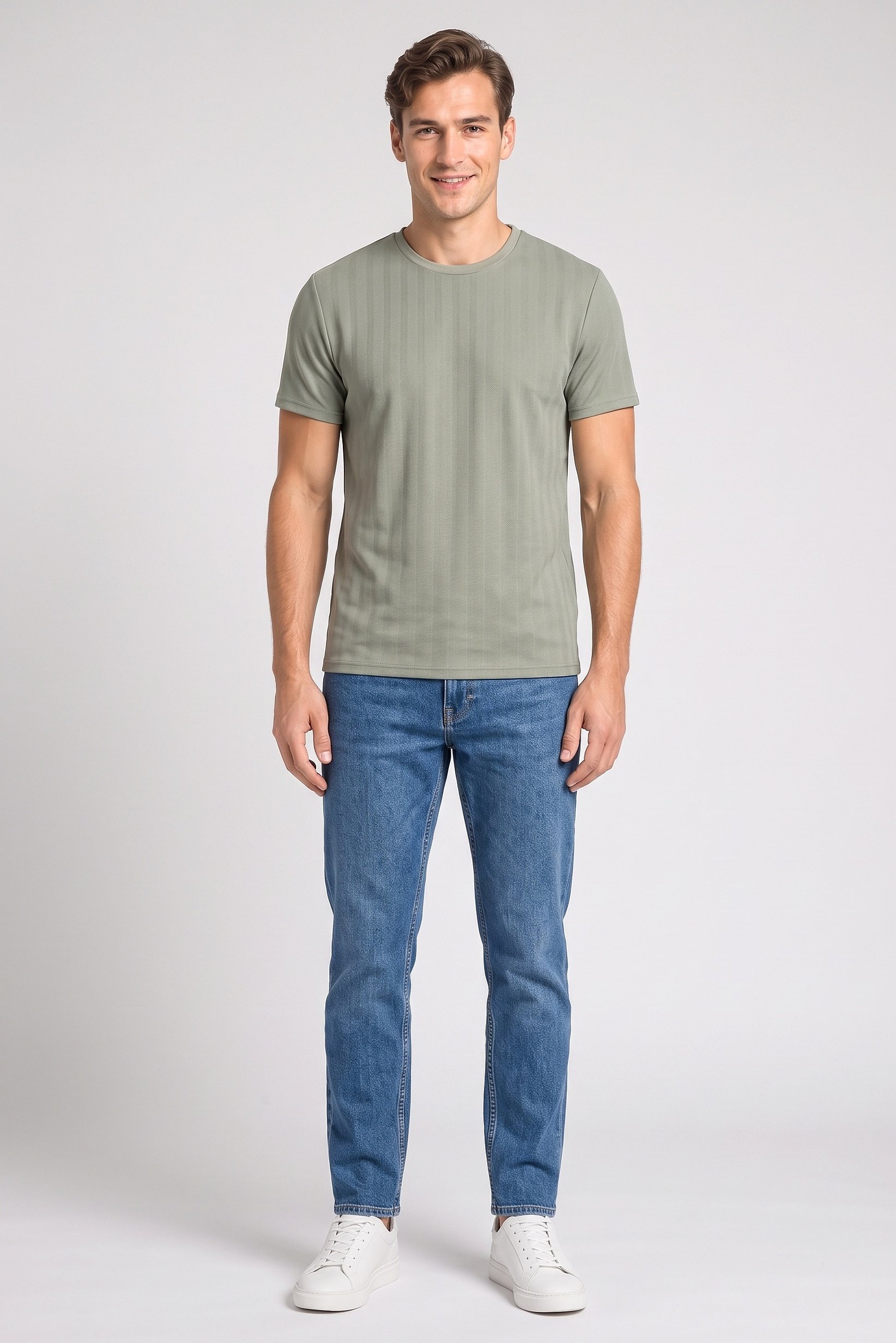 Men Crew Neck Short Sleeve Textured T-Shirt, Sage