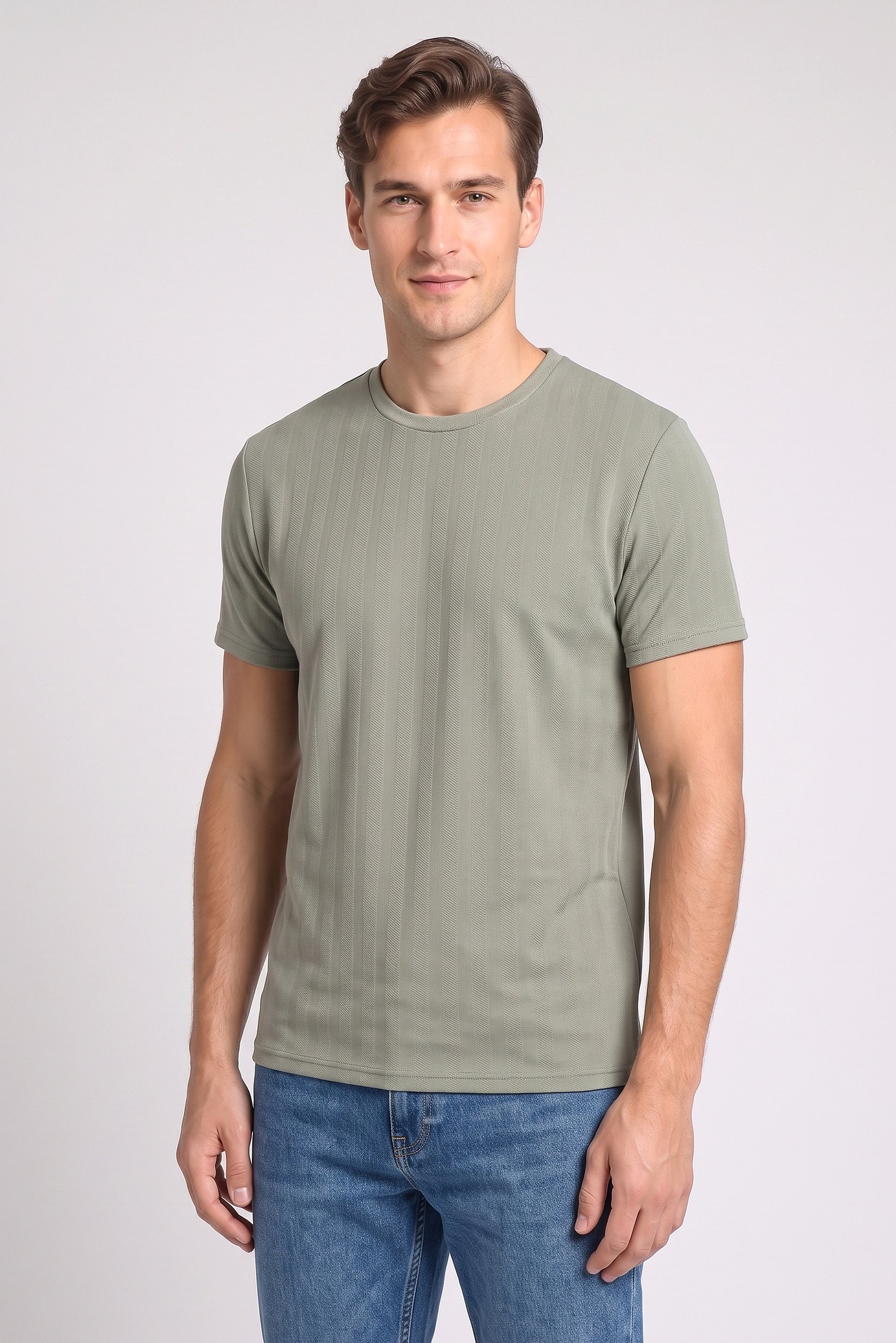 Men Crew Neck Short Sleeve Textured T-Shirt, Sage