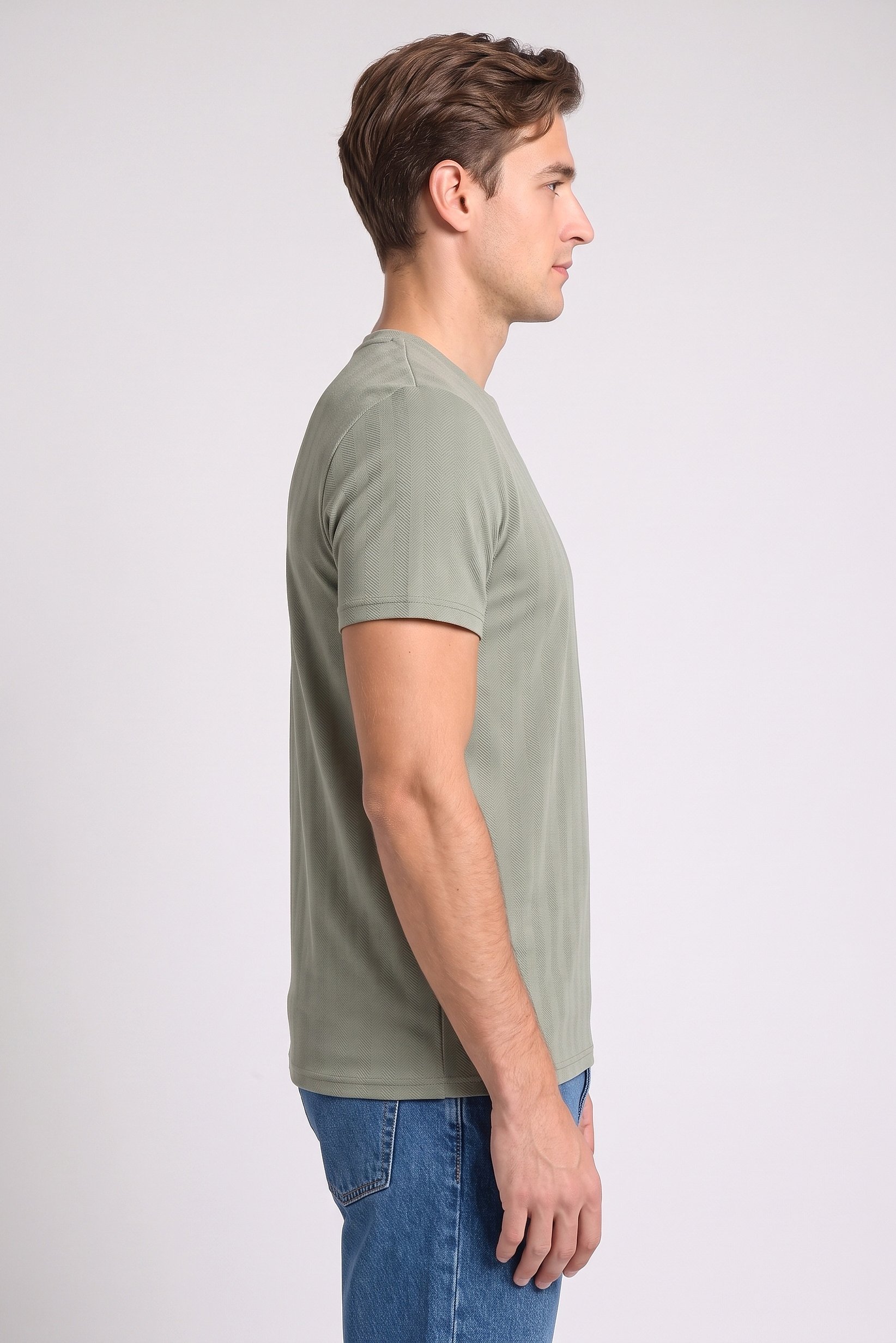 Men Crew Neck Short Sleeve Textured T-Shirt, Sage