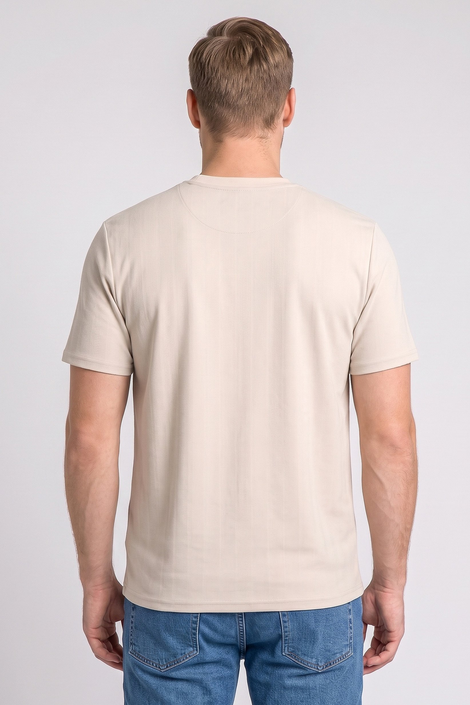 Men Crew Neck Short Sleeve Textured T-Shirt, Beige