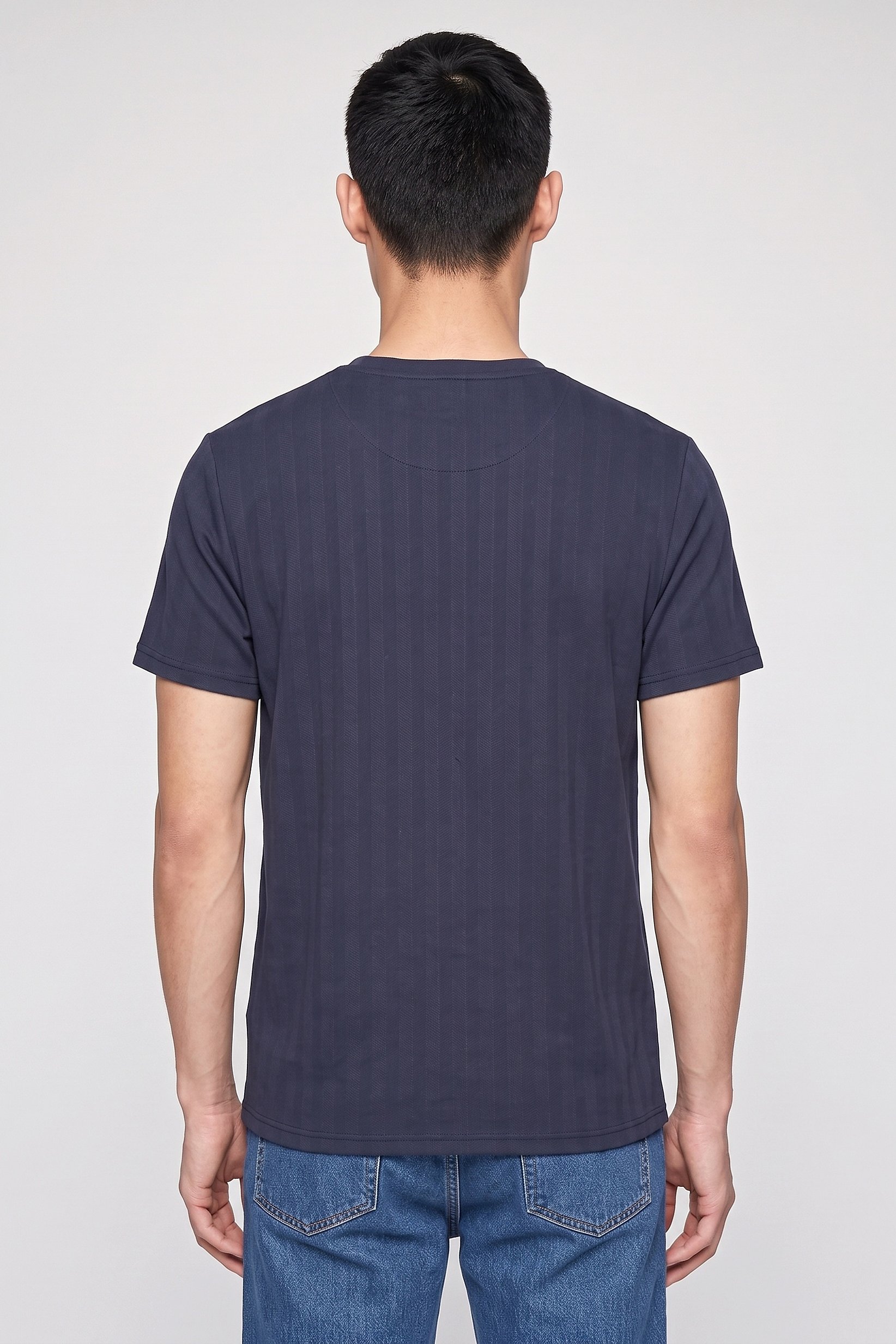 Men Crew Neck Short Sleeve Textured T-Shirt, Dark Navy