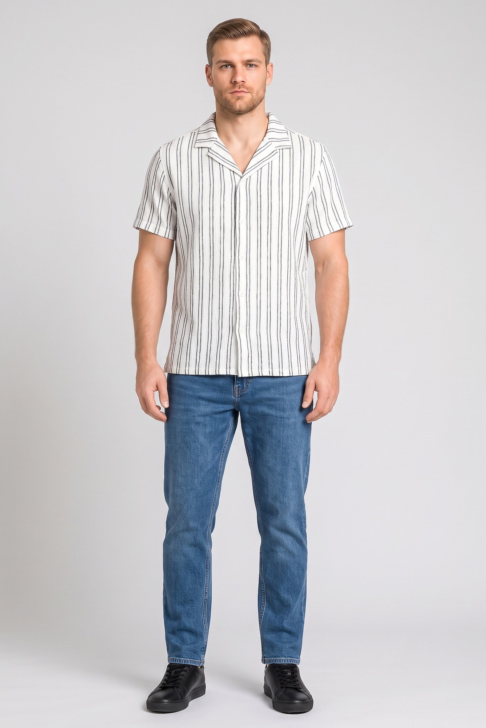 Men Regular Fit Short Sleeve Stripe Casual Shirt, Multicolor