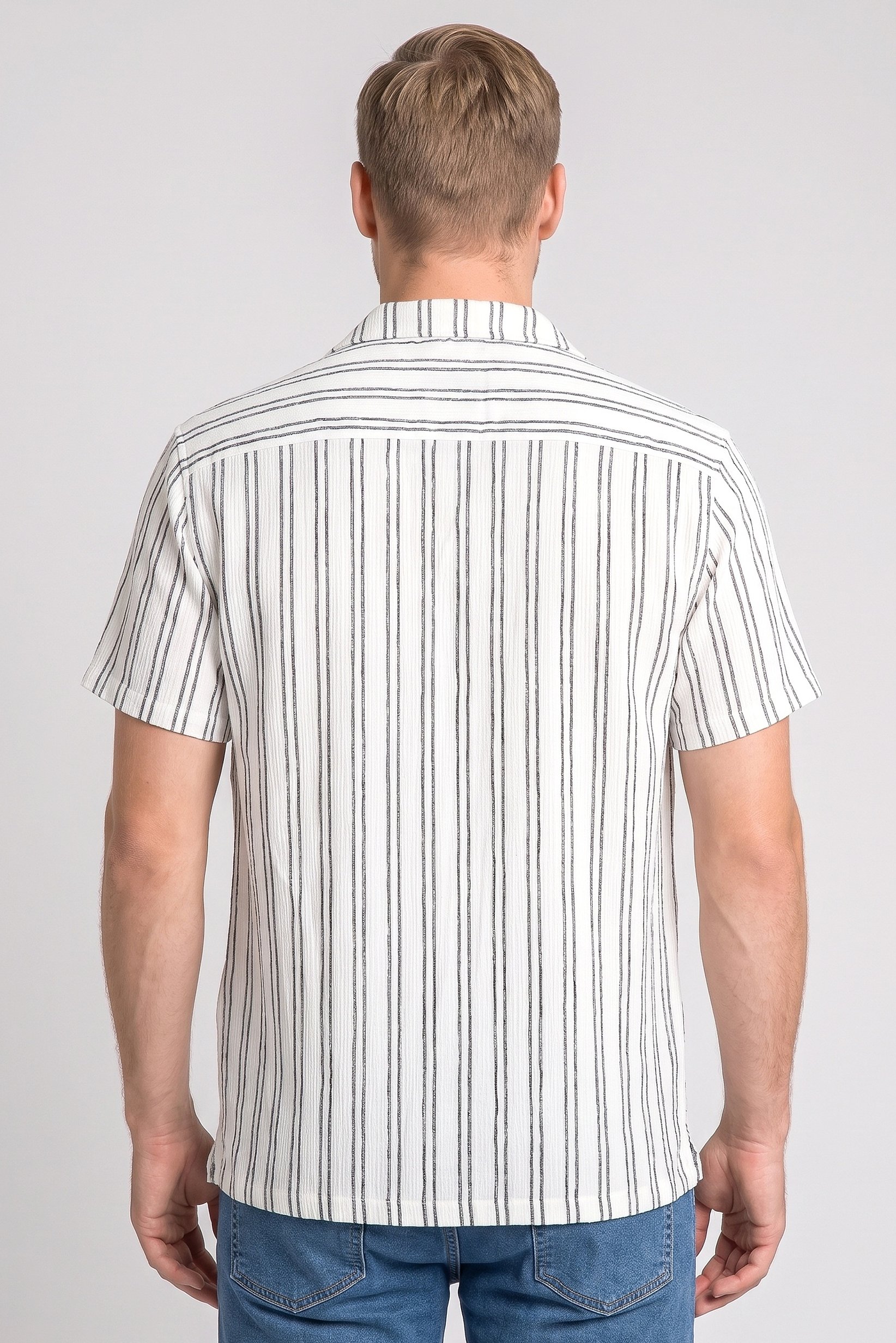Men Regular Fit Short Sleeve Stripe Casual Shirt, Multicolor