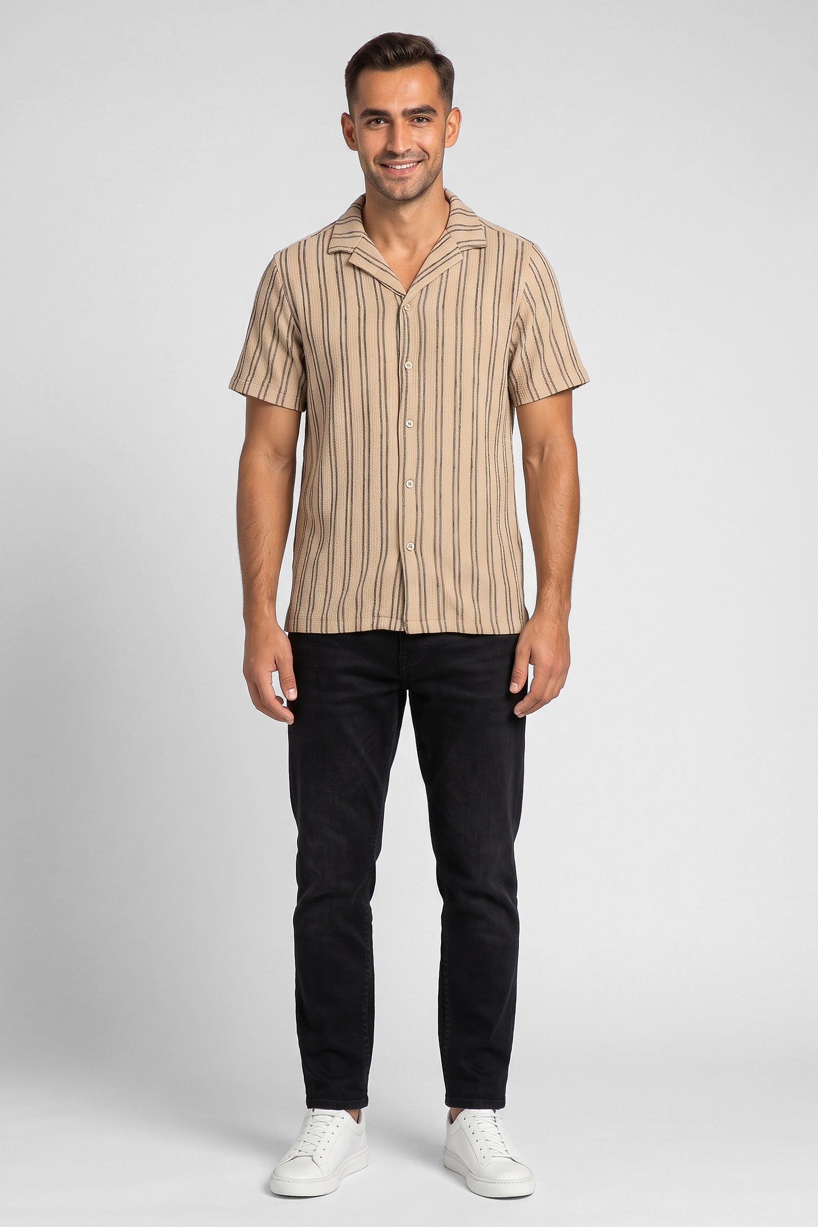 Men Regular Fit Short Sleeve Stripe Casual Shirt, Multicolor