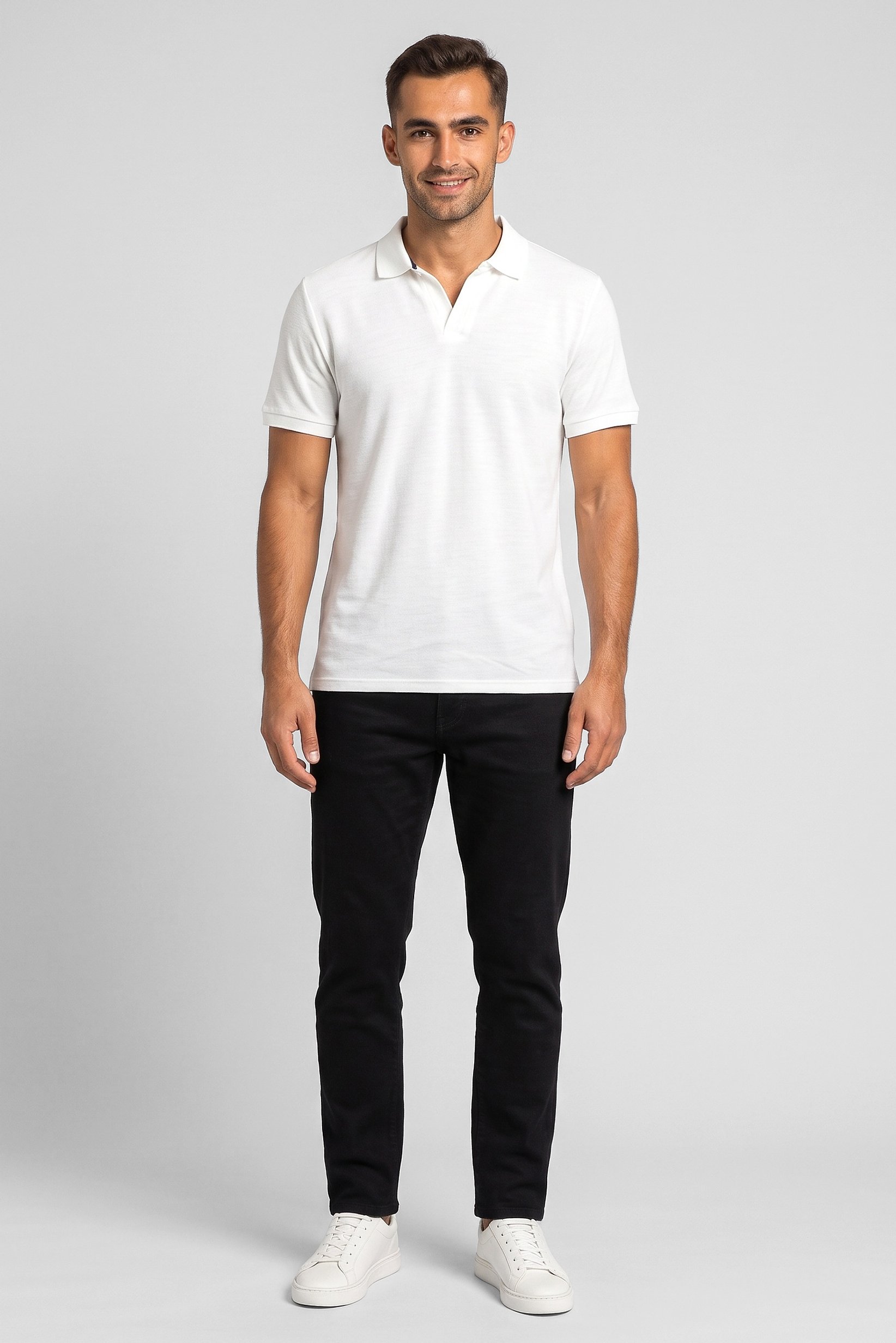 Men Regular Fit Textured Short Sleeve Polo Shirt, White