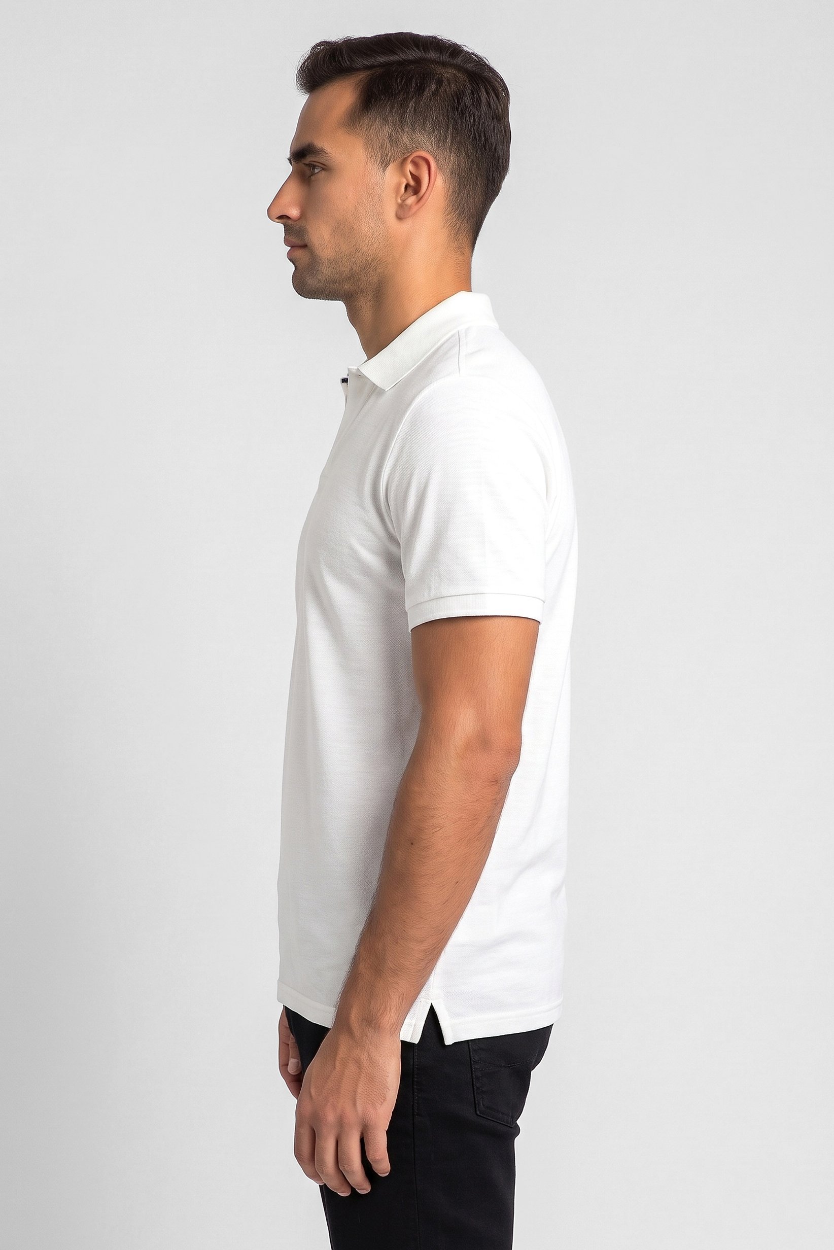 Men Regular Fit Textured Short Sleeve Polo Shirt, White