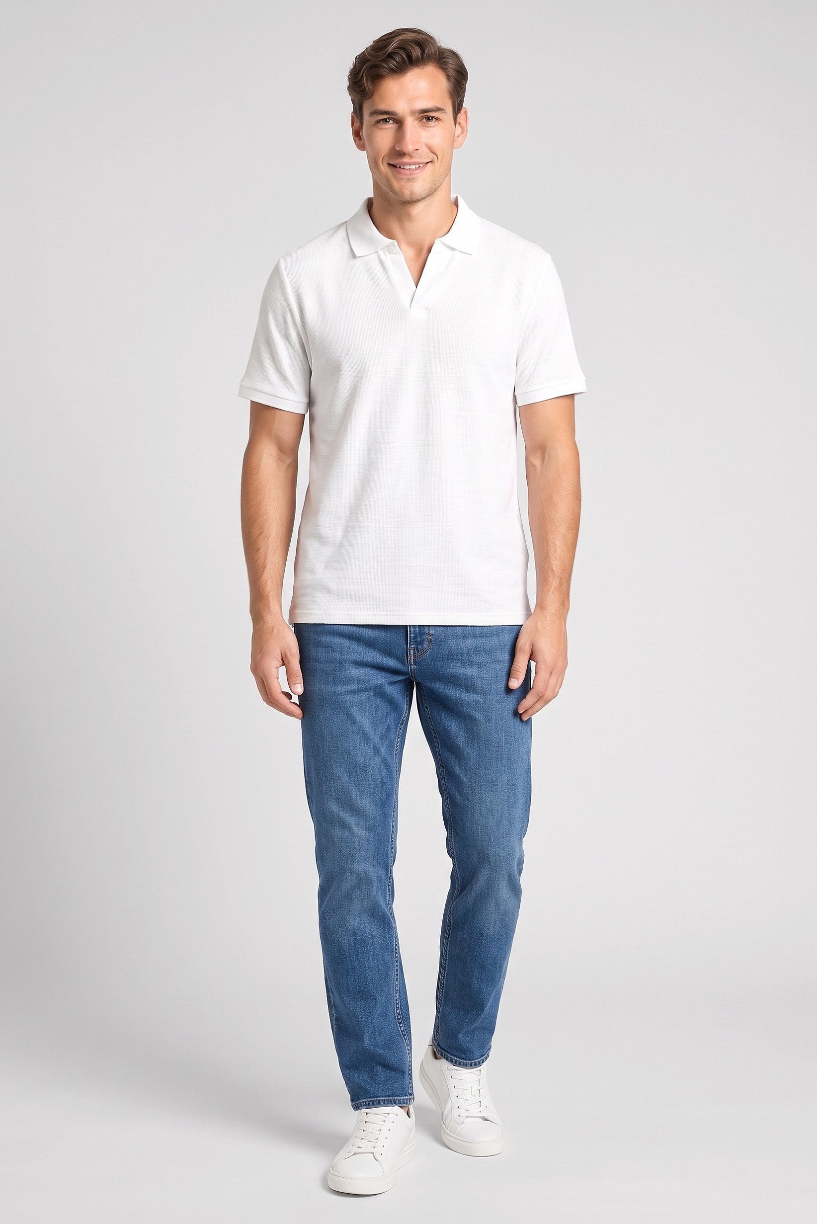 Men Regular Fit Solid Short Sleeve Polo Shirt, White