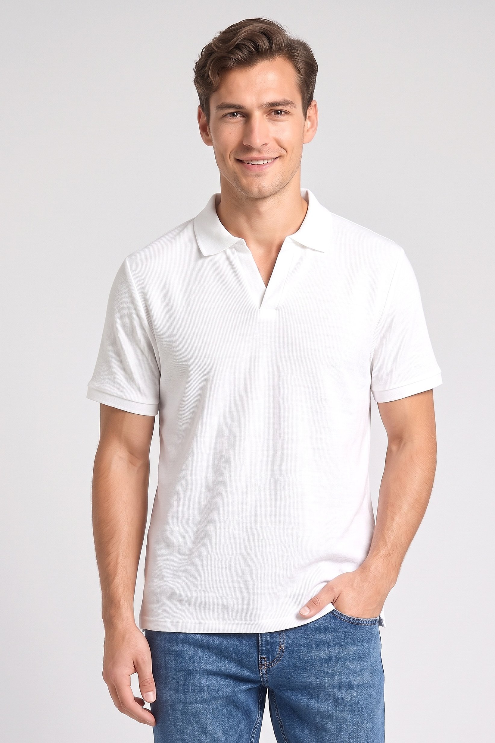 Men Regular Fit Solid Short Sleeve Polo Shirt, White