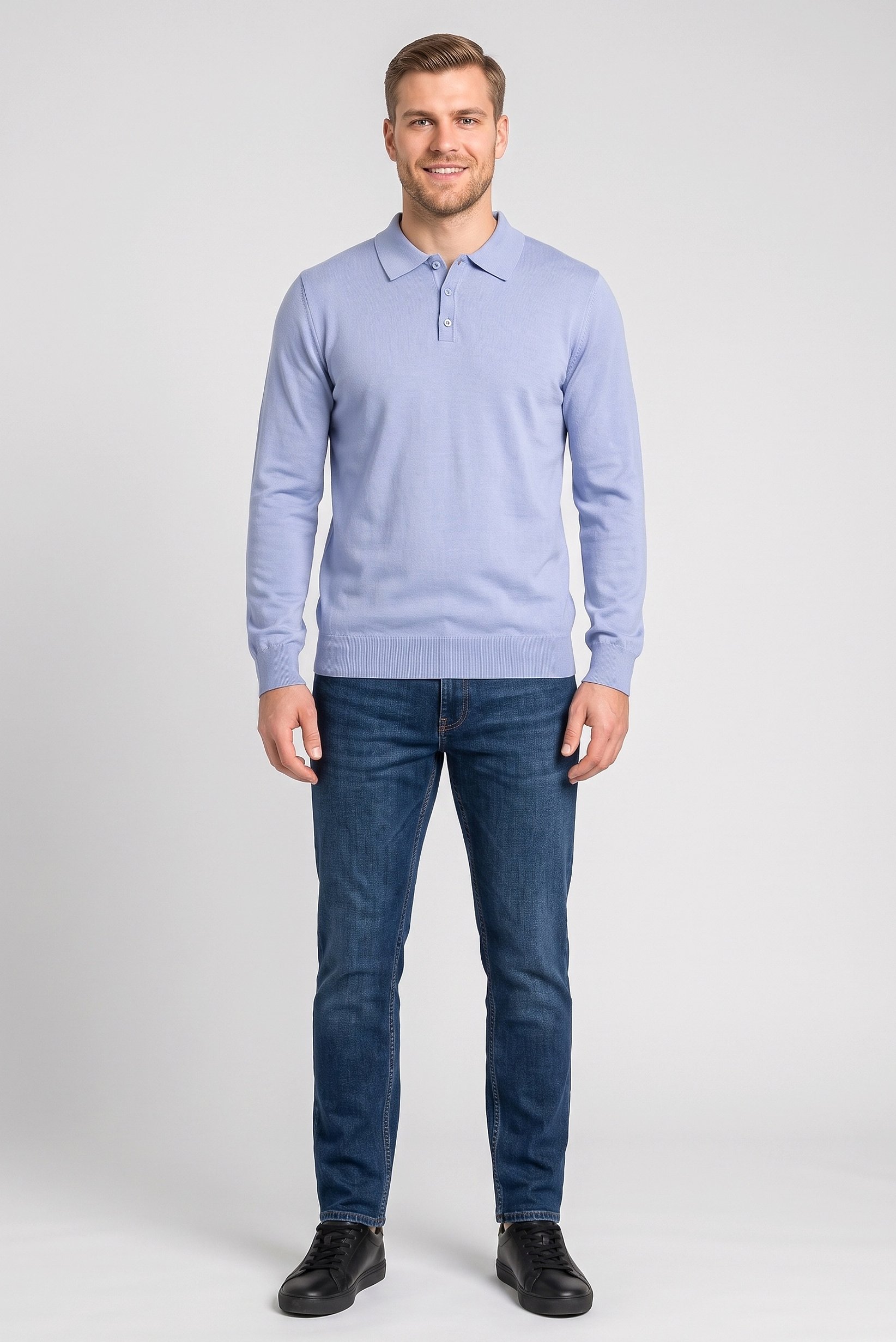 Men Spread Collar Knitted Sweater, Slate Blue
