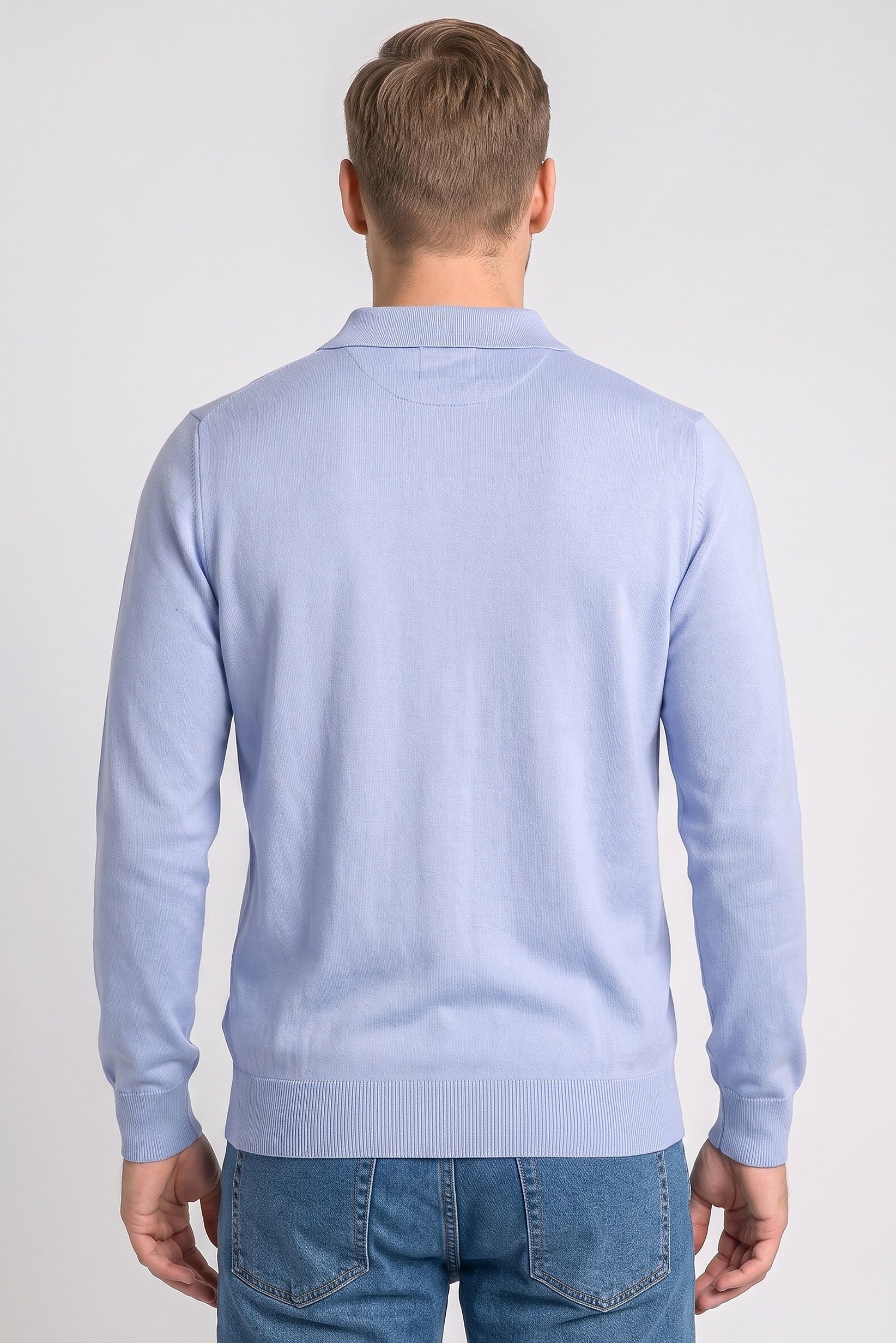 Men Spread Collar Knitted Sweater, Slate Blue