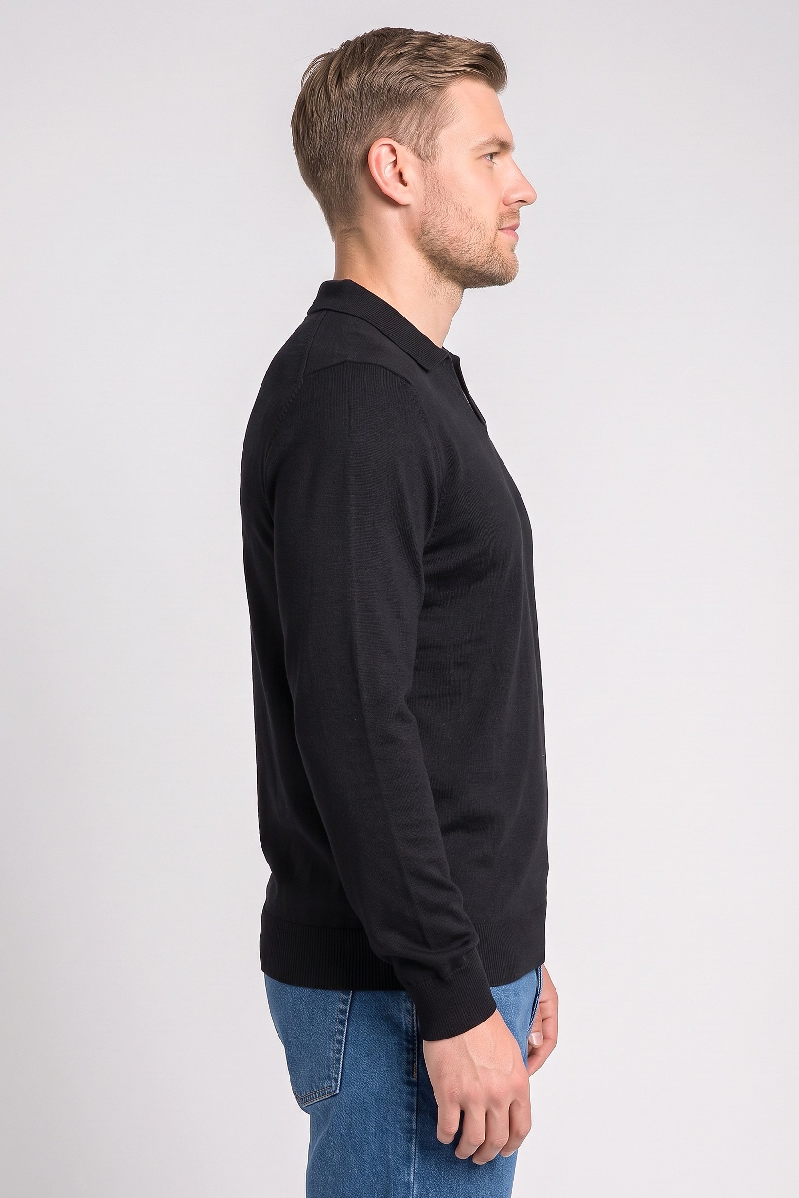 Men V Neck Long Sleeve Knitted Sweater, Black