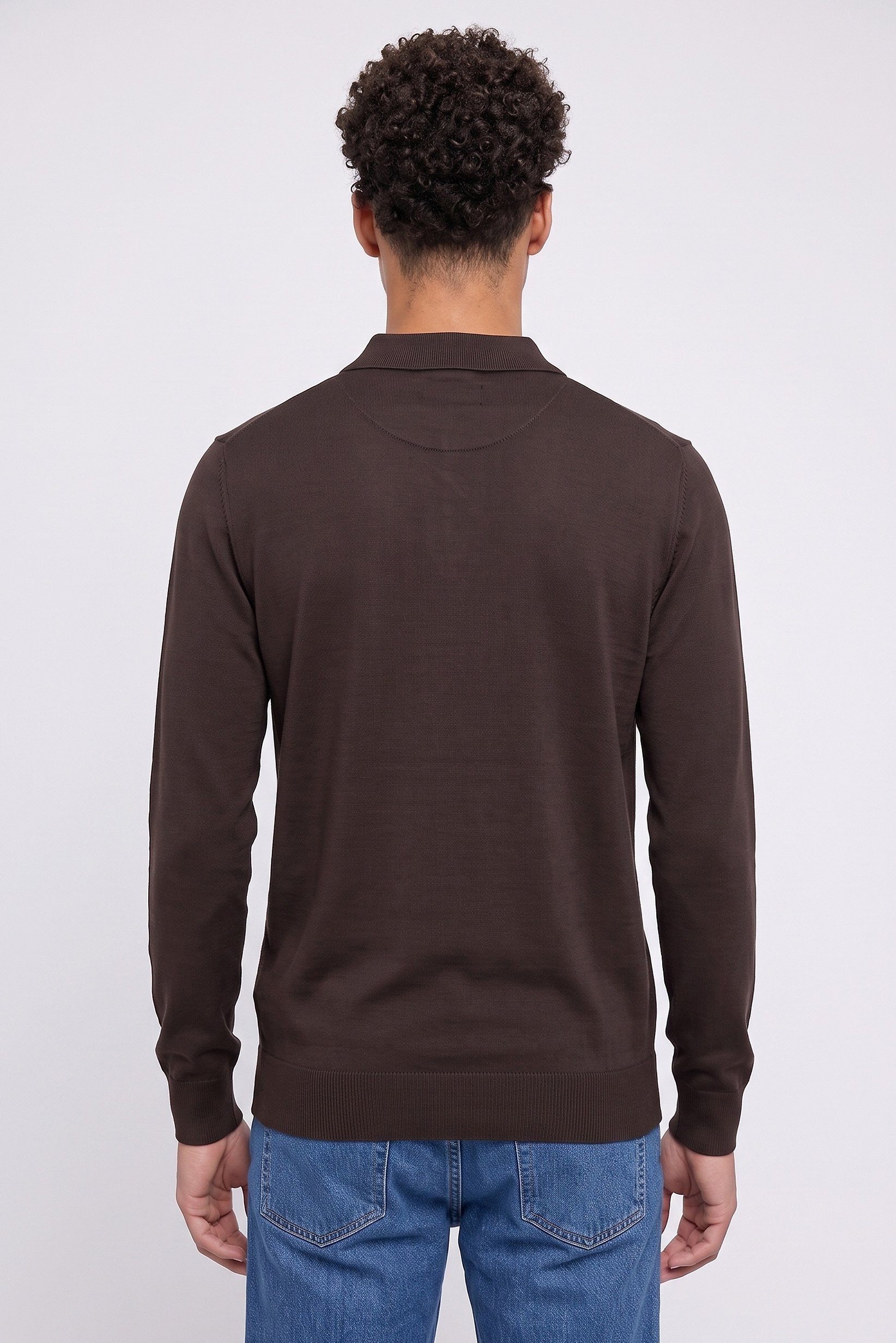 Men Spread Collar Knitted Long Sleeve Sweatshirt, Chocolate Brown