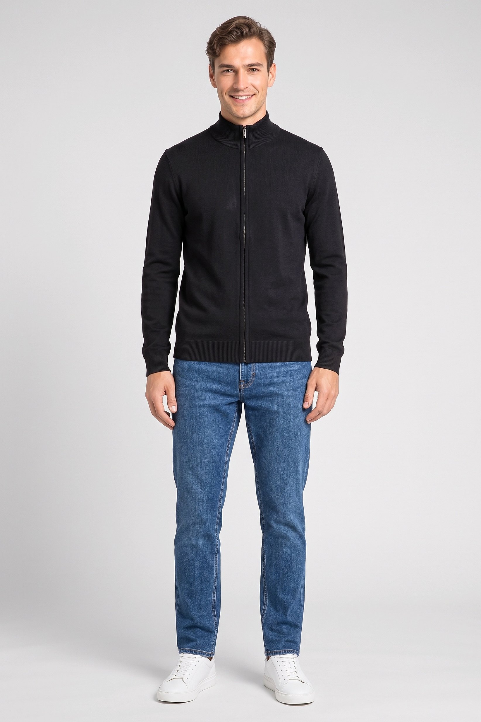 Men High Neck Plain Sweater, Black