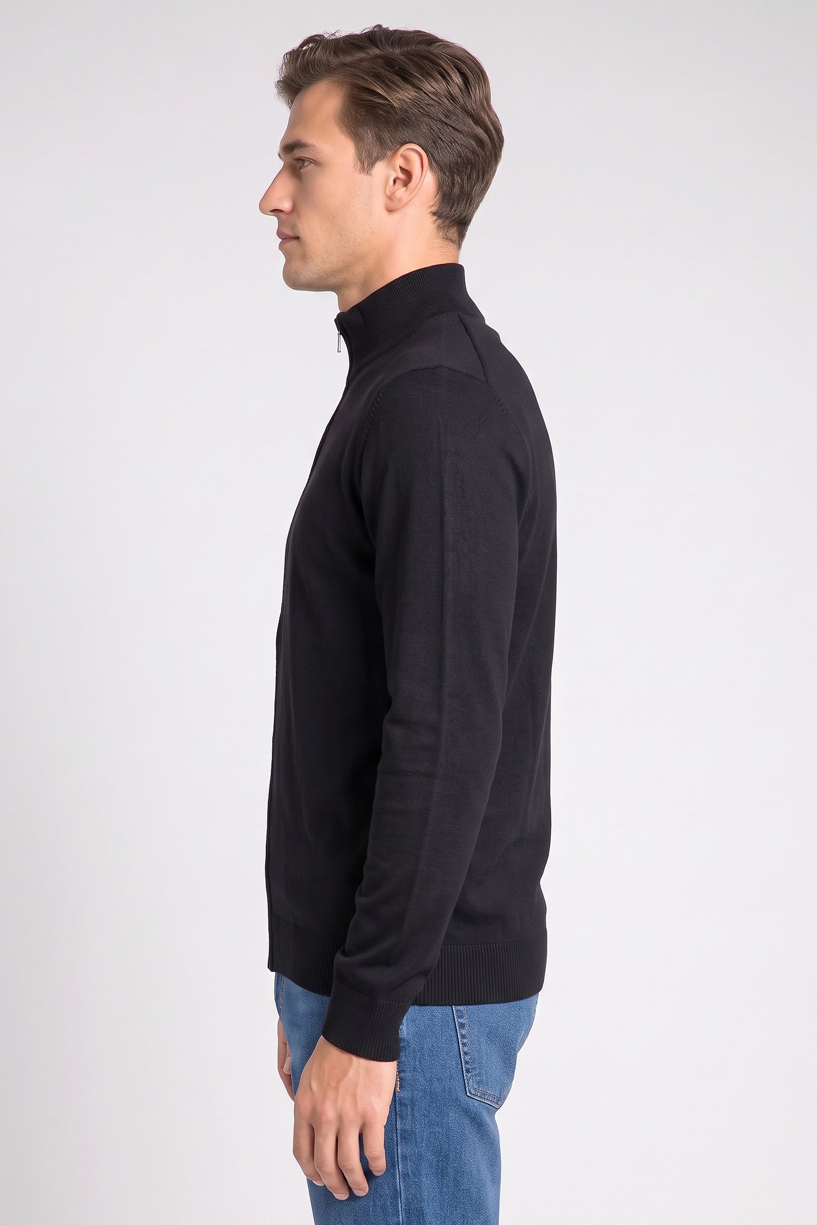 Men High Neck Plain Sweater, Black