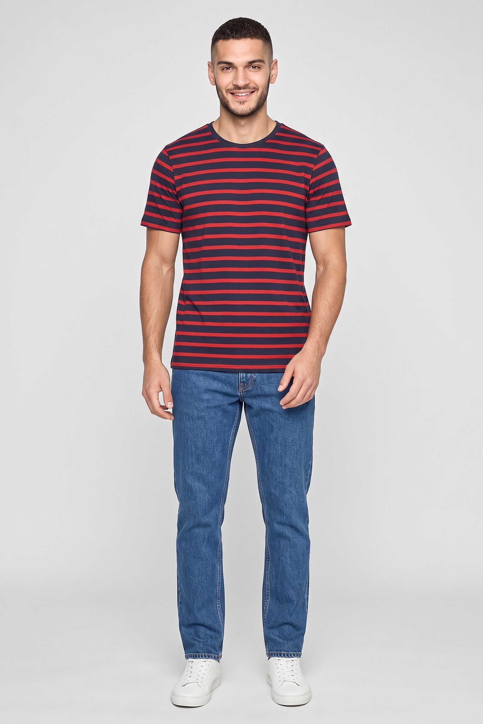 Men Crew Neck Short Sleeve Stripe T-Shirt, Multicolor