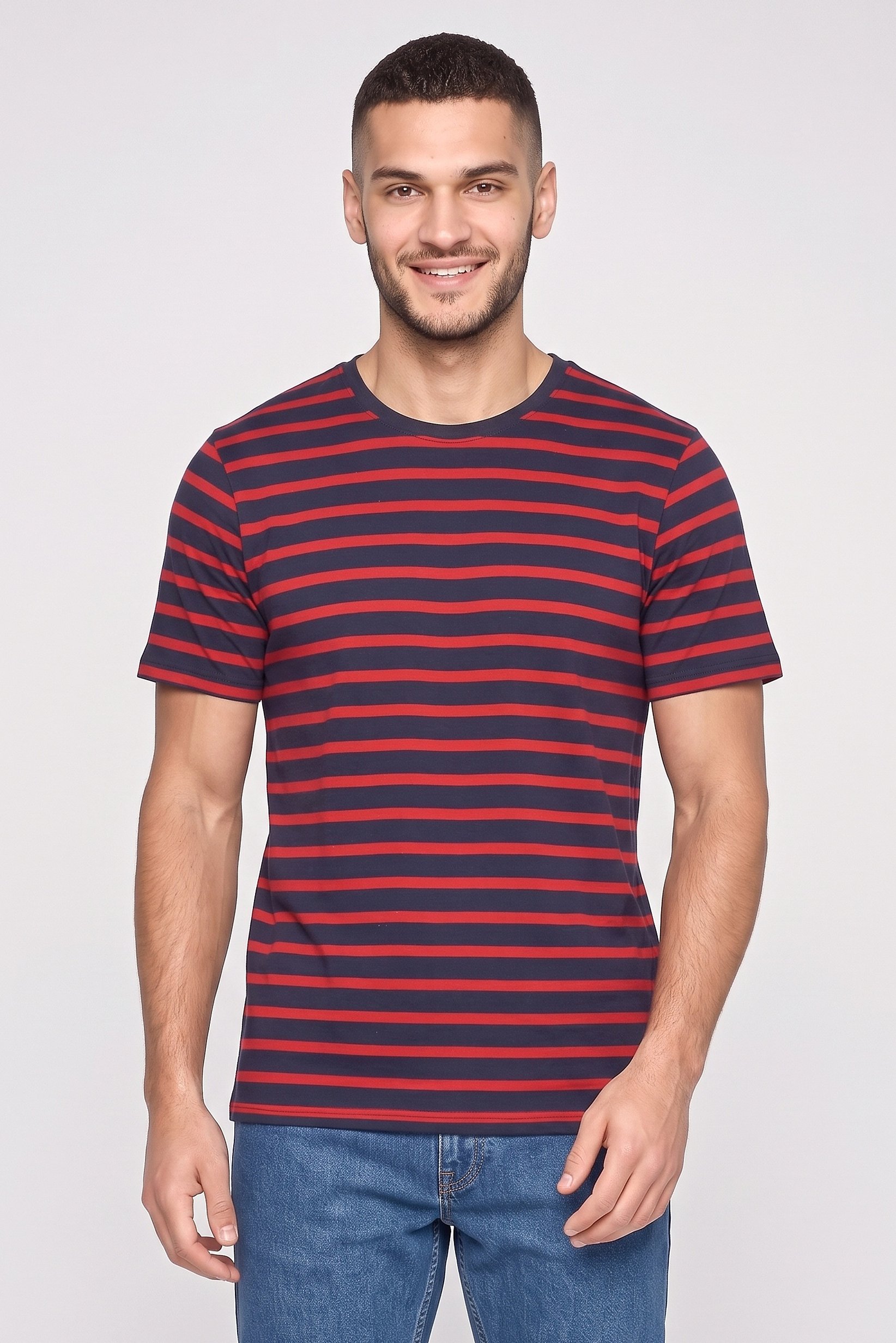 Men Crew Neck Short Sleeve Stripe T-Shirt, Multicolor