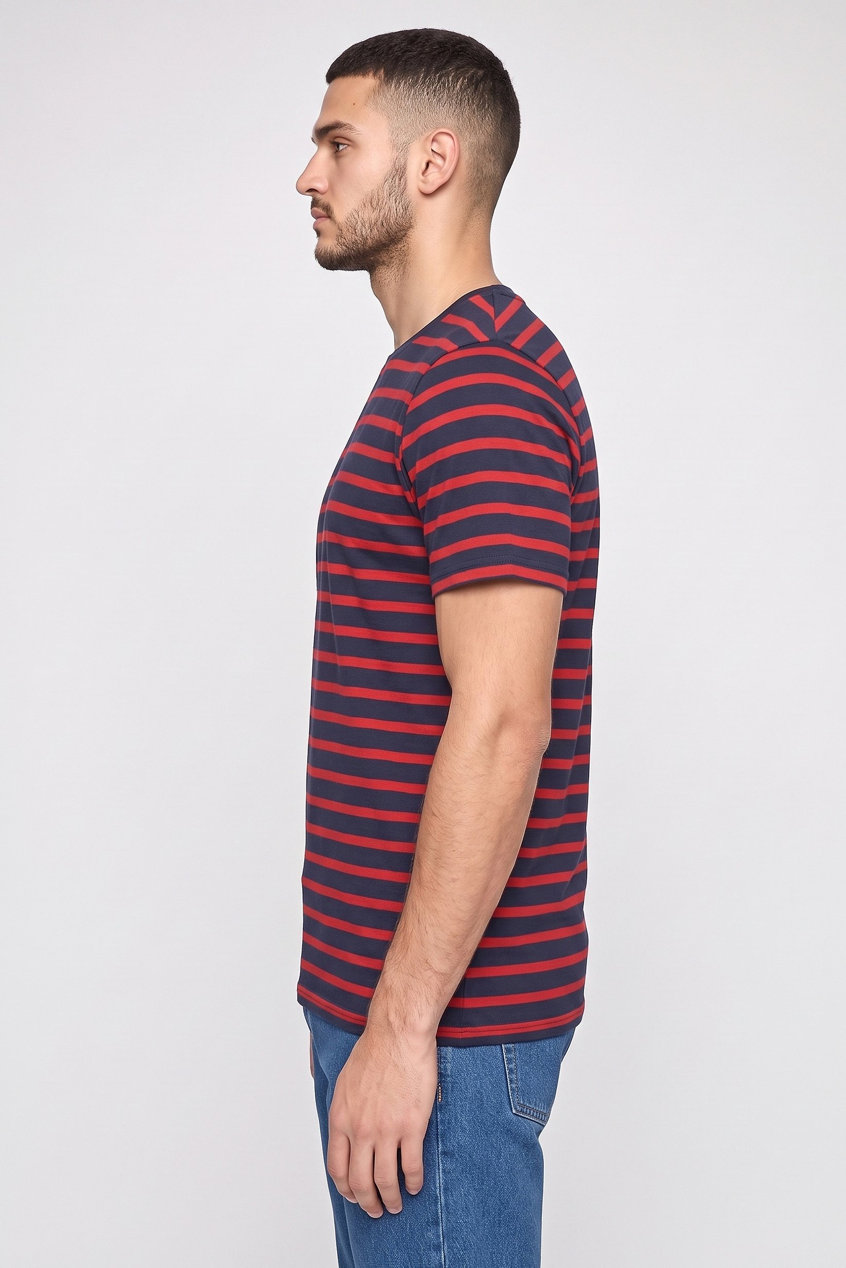 Men Crew Neck Short Sleeve Stripe T-Shirt, Multicolor
