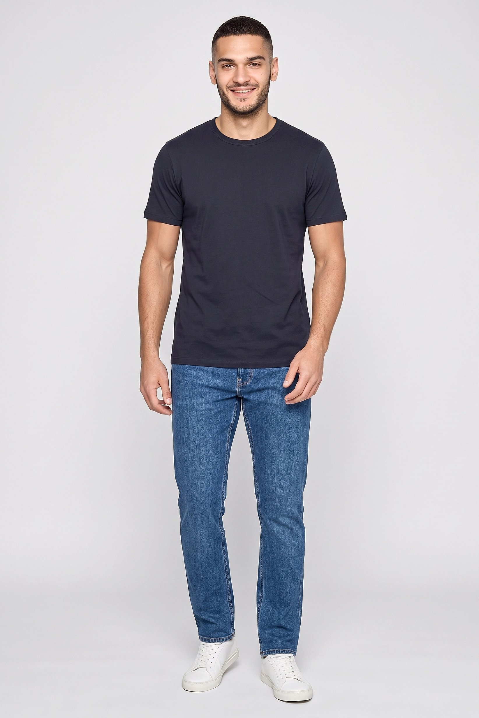 Men Crew Neck Short Sleeve Plain T-Shirt, Navy Blue