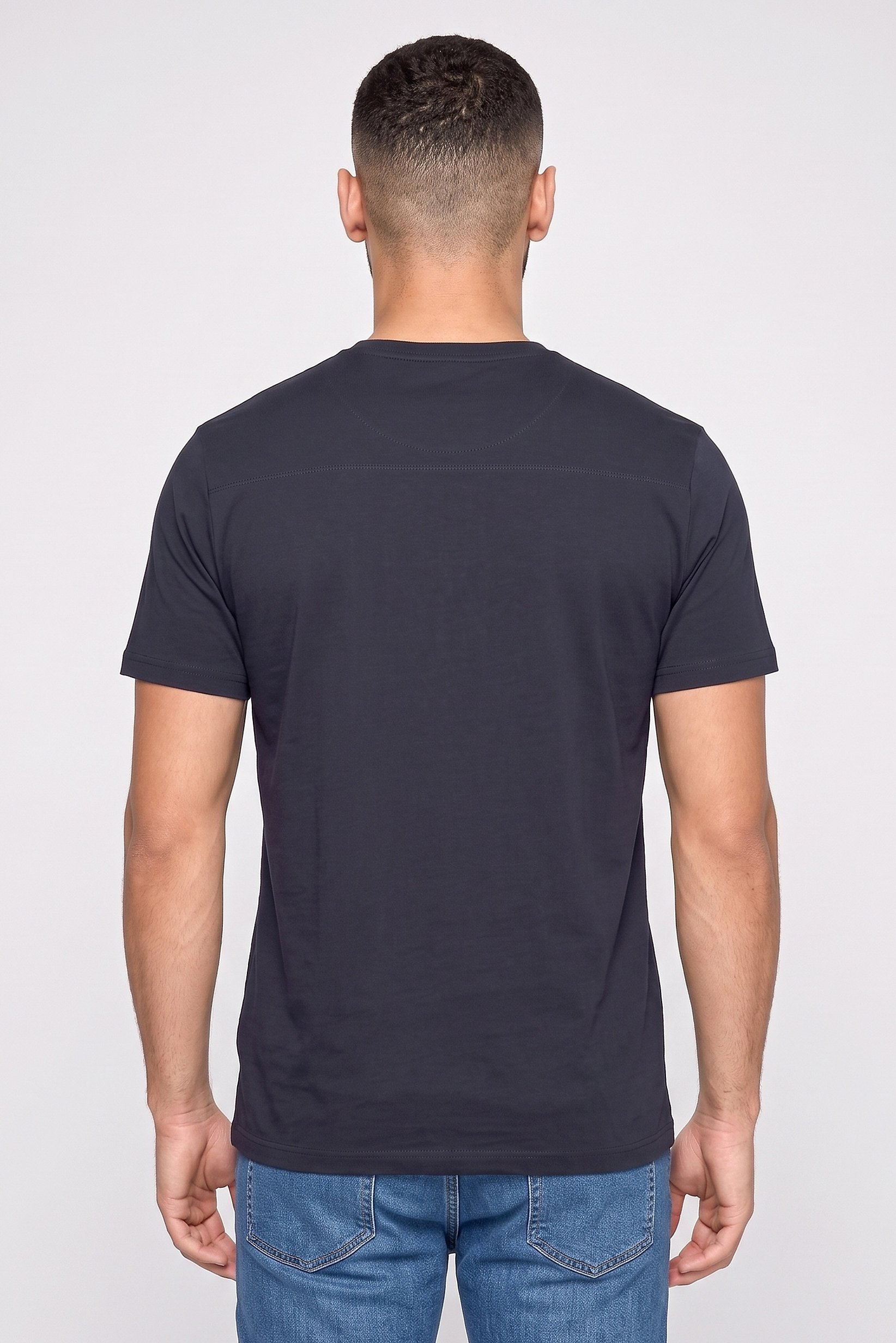 Men Crew Neck Short Sleeve Plain T-Shirt, Navy Blue