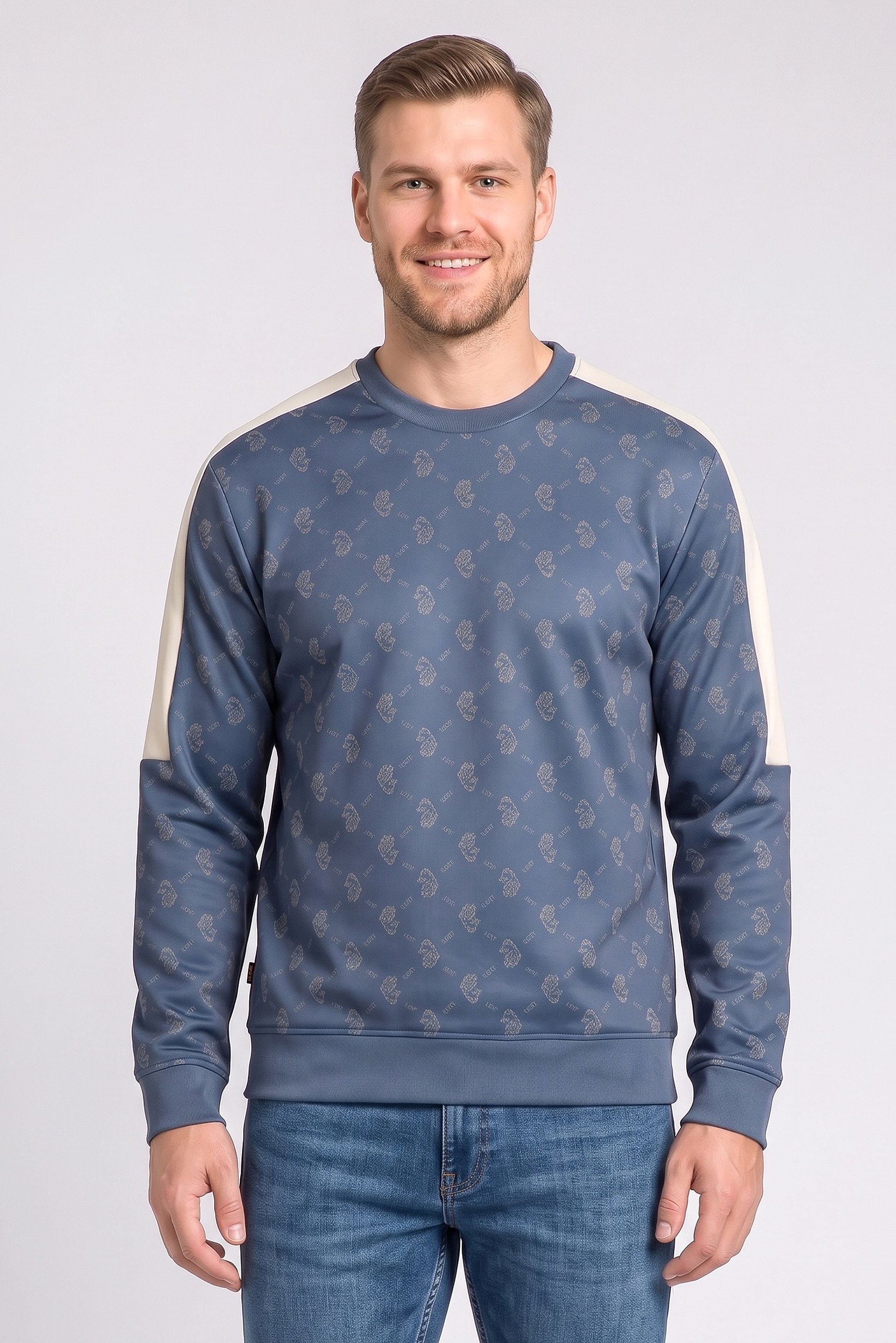 Men Long Sleeve Allover Print Sweatshirt, Slate Blue