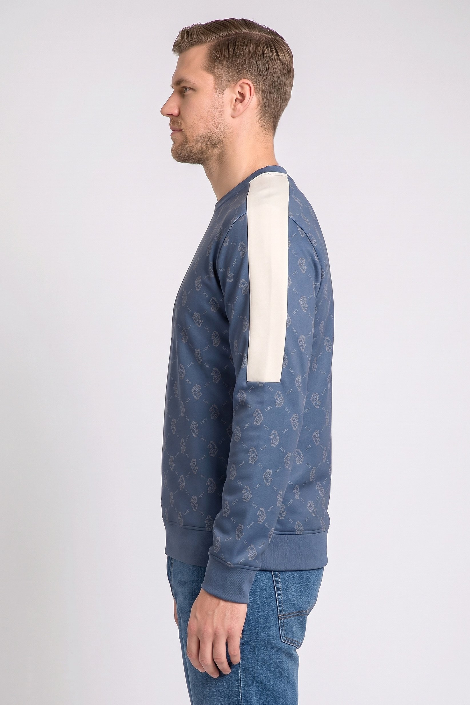 Men Long Sleeve Allover Print Sweatshirt, Slate Blue