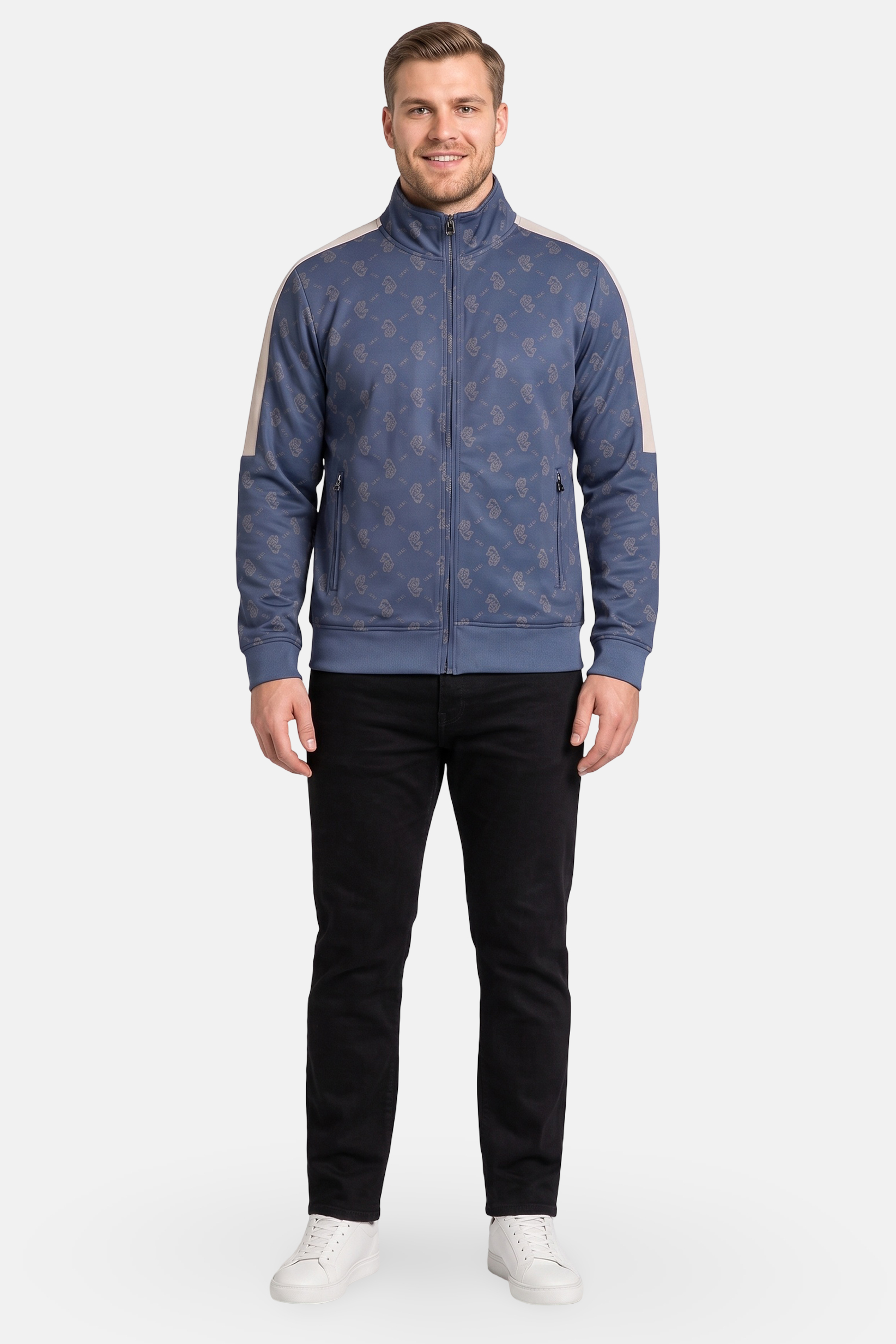 Men Mock Neck Long Sleeve Allover Print Sweatshirt, Multicolor