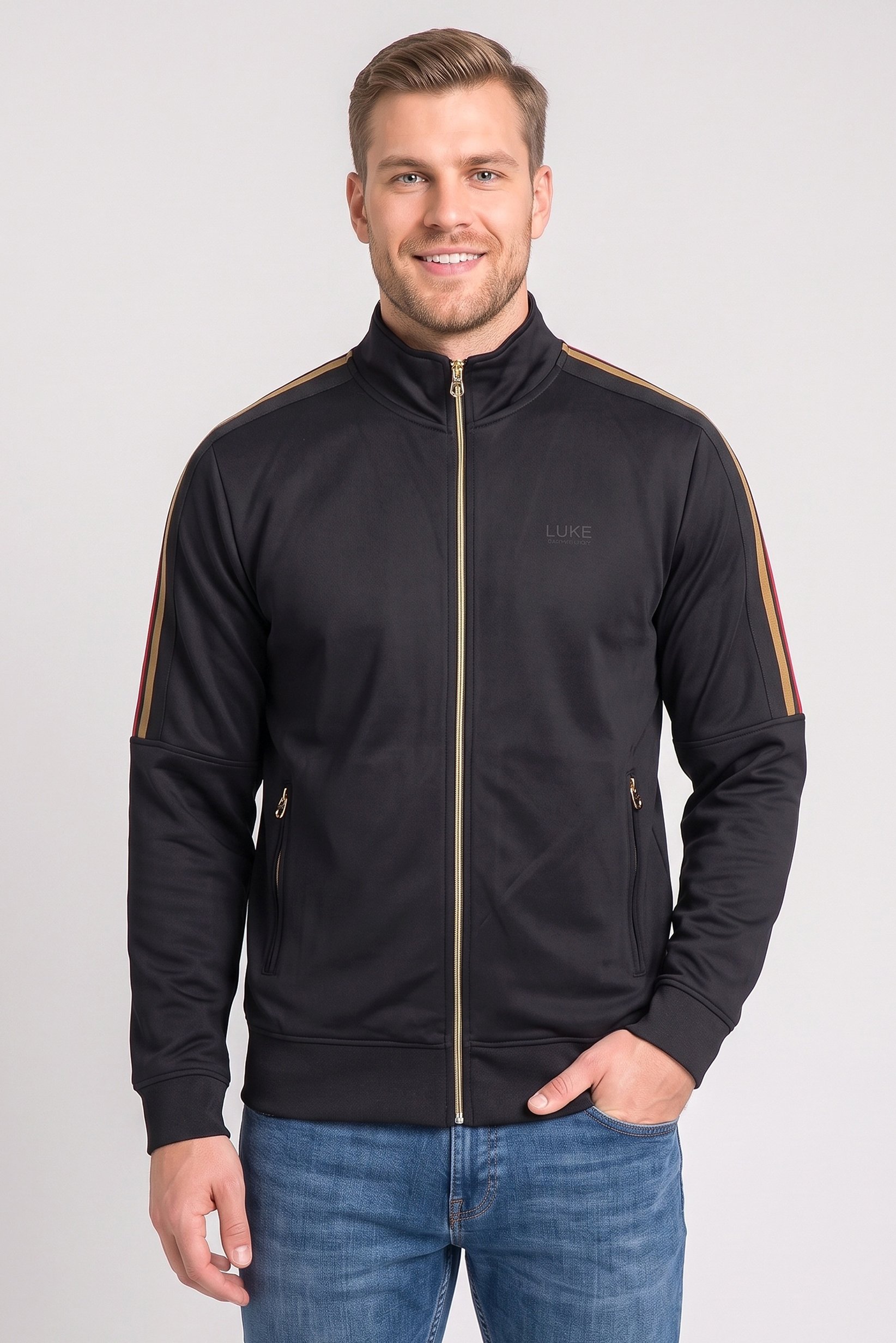 Men Long Sleeve Brand Logo Full Zip Sweatshirt, Black