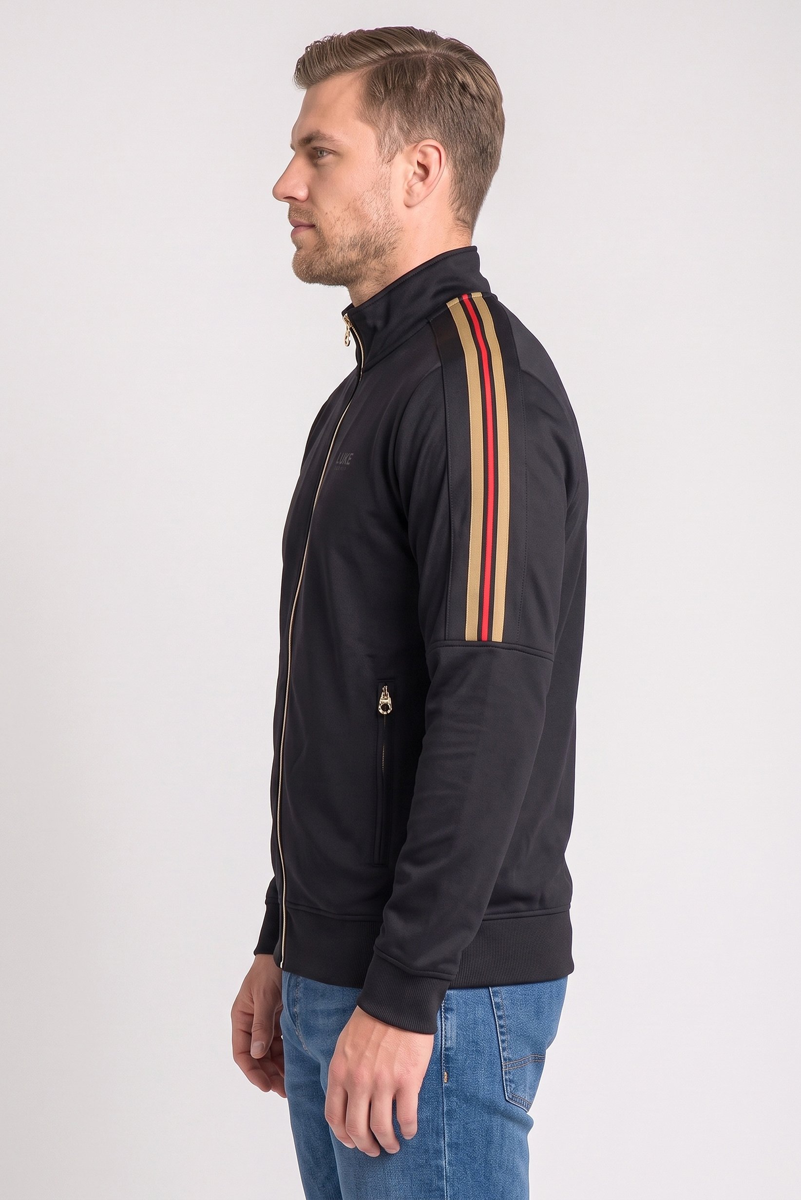 Men Long Sleeve Brand Logo Full Zip Sweatshirt, Black