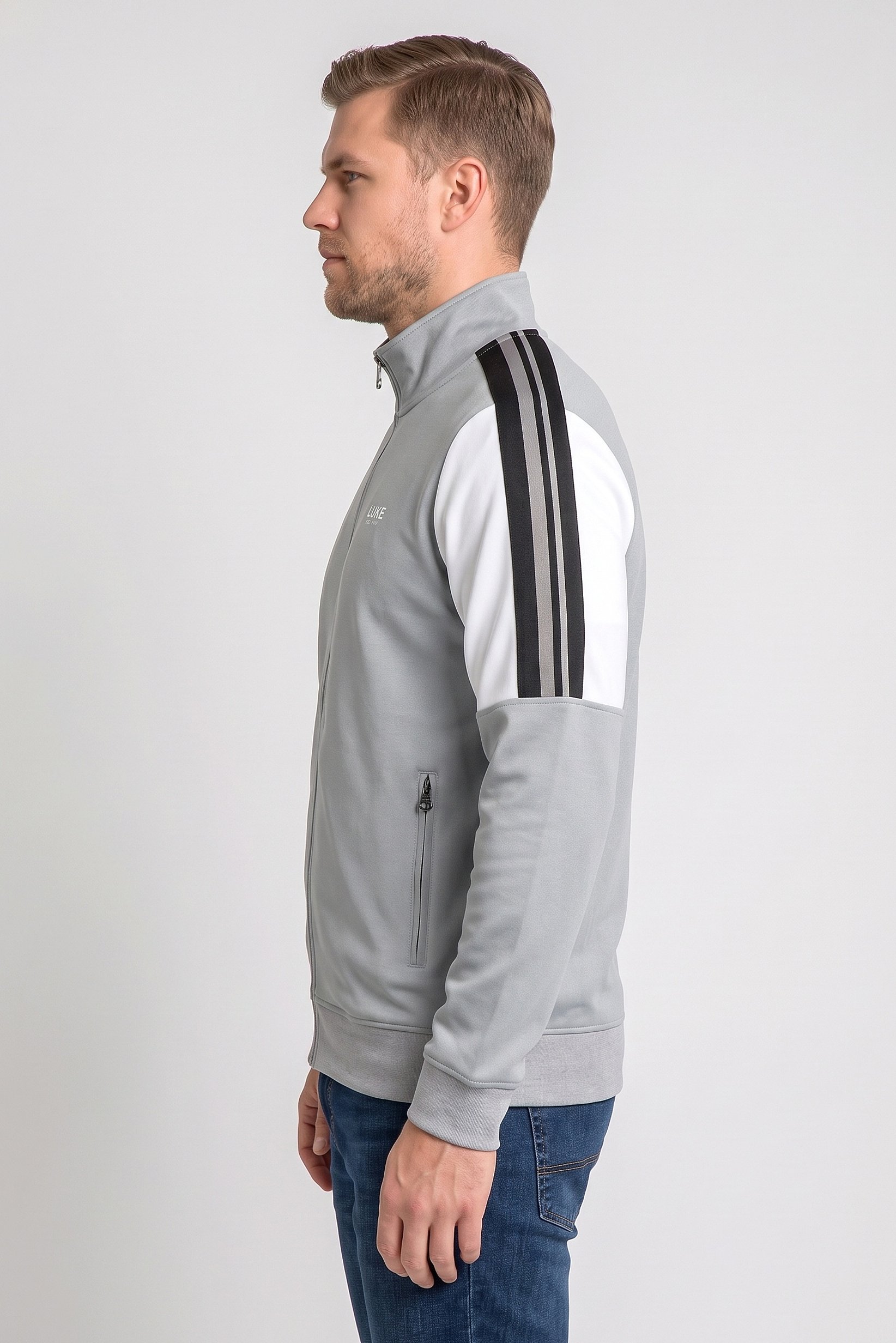 Men Long Sleeve Brand Logo Full Zip Sweatshirt, Grey