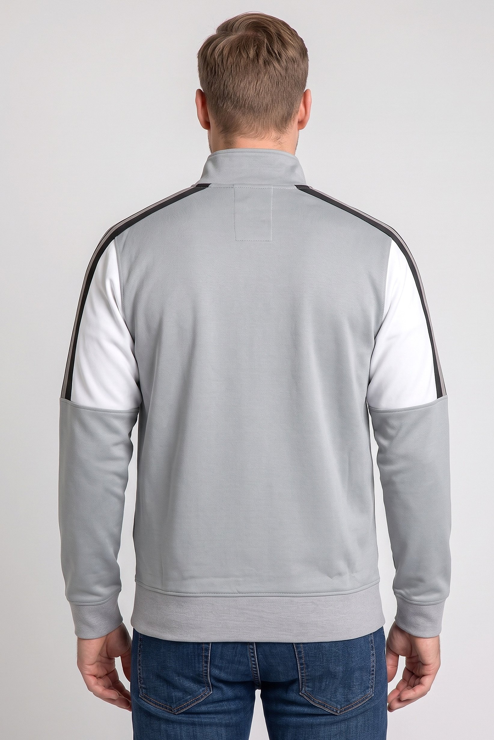 Men Long Sleeve Brand Logo Full Zip Sweatshirt, Grey