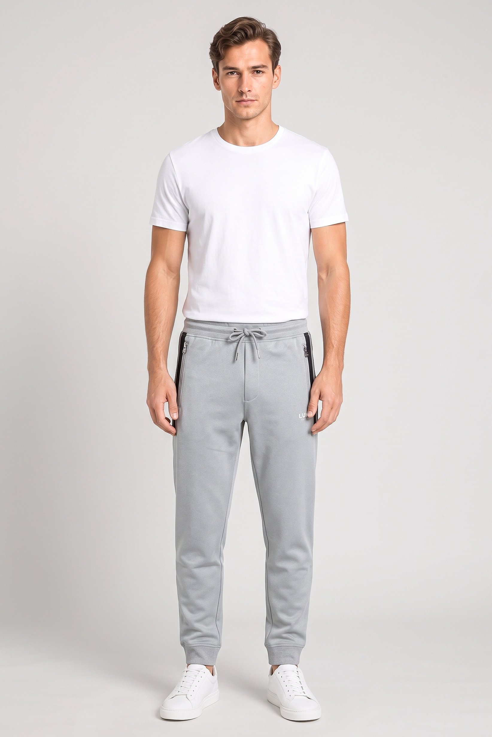 Men Regular Fit Brand Logo Jogger Pants, Grey
