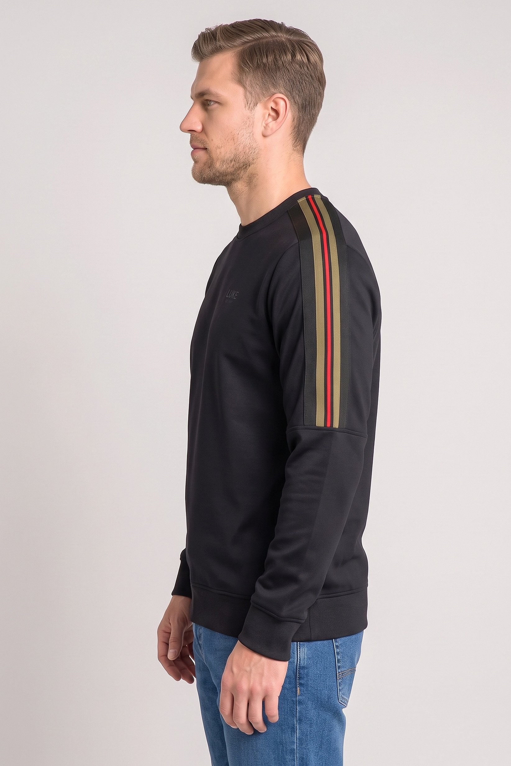 Men Crew Neck Long Sleeve Brand Logo Sweatshirt, Black