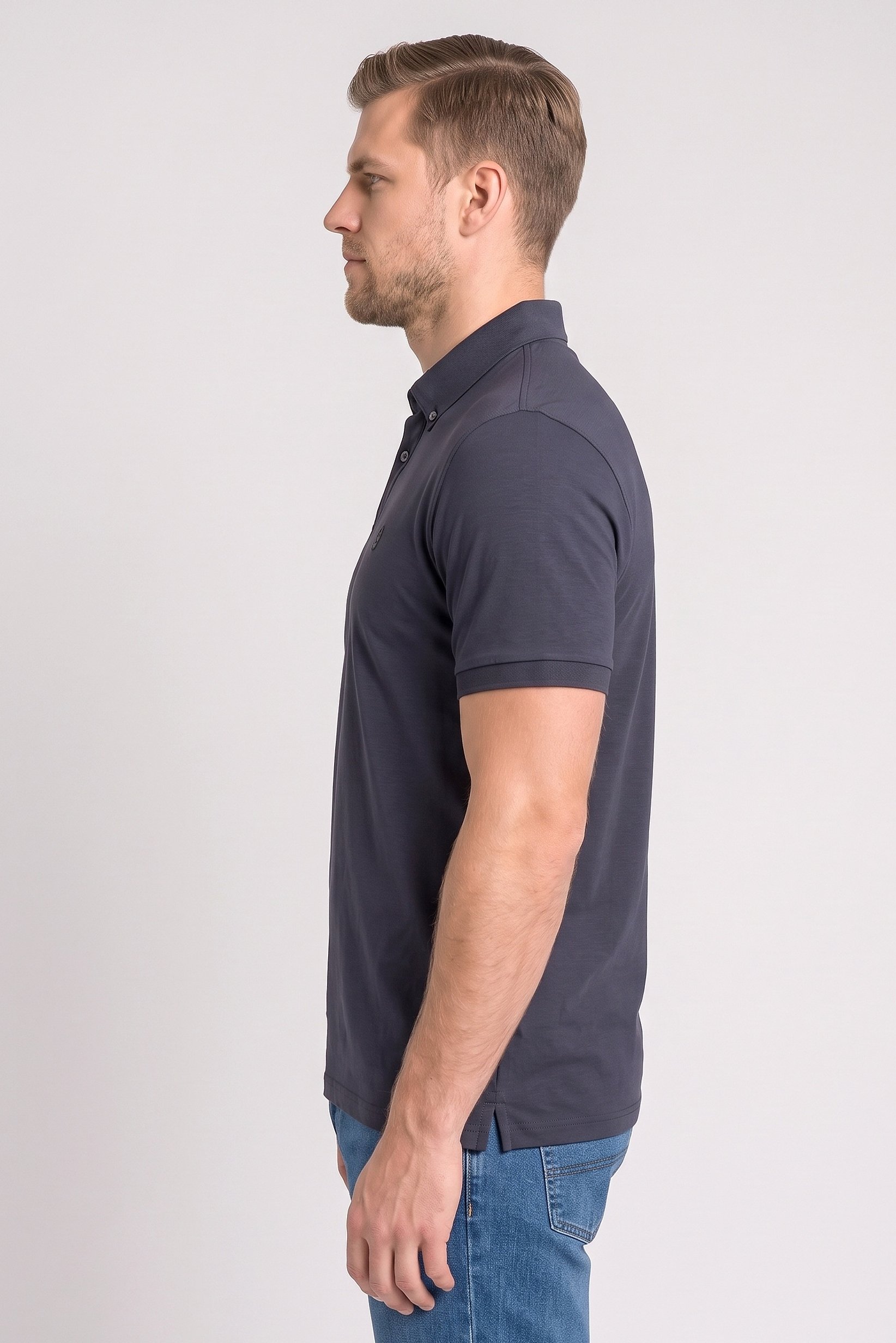 Men Regular Fit Brand Logo Short Sleeve Polo Shirt, Dark Grey