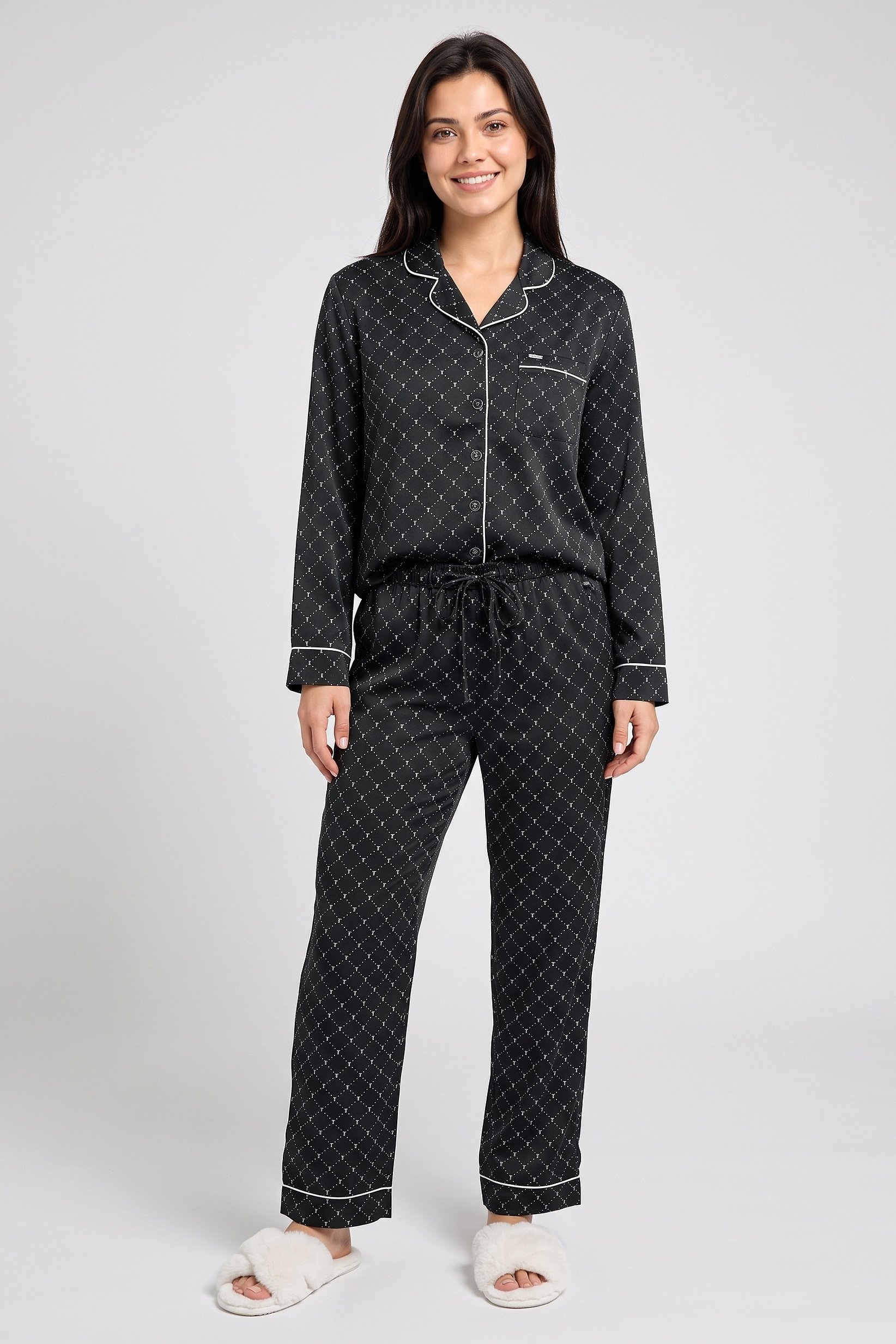 Women 2 Pieces Allover Print Long Sleeve Shirt And Pants Pajama Set, Multicolor