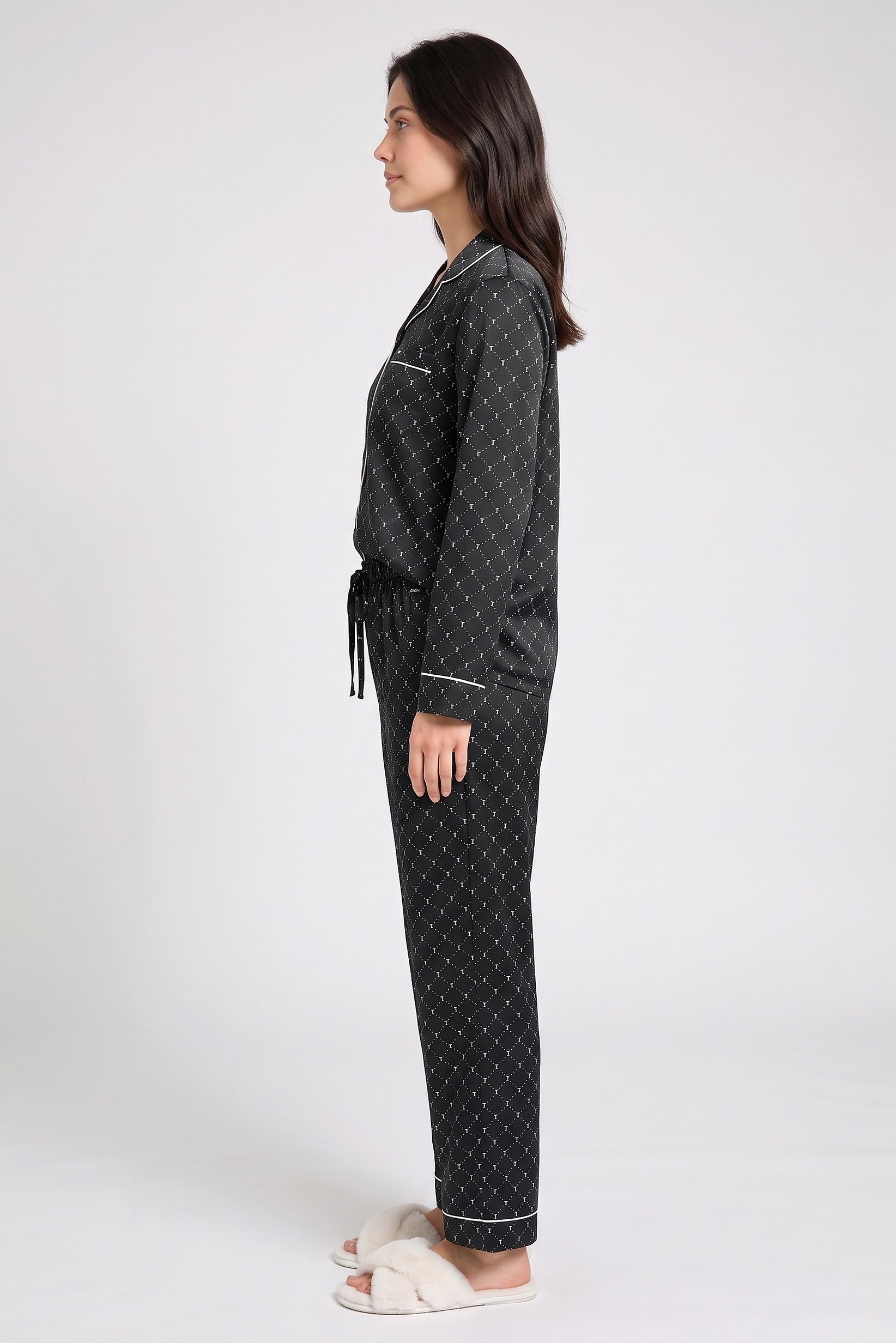 Women 2 Pieces Allover Print Long Sleeve Shirt And Pants Pajama Set, Multicolor