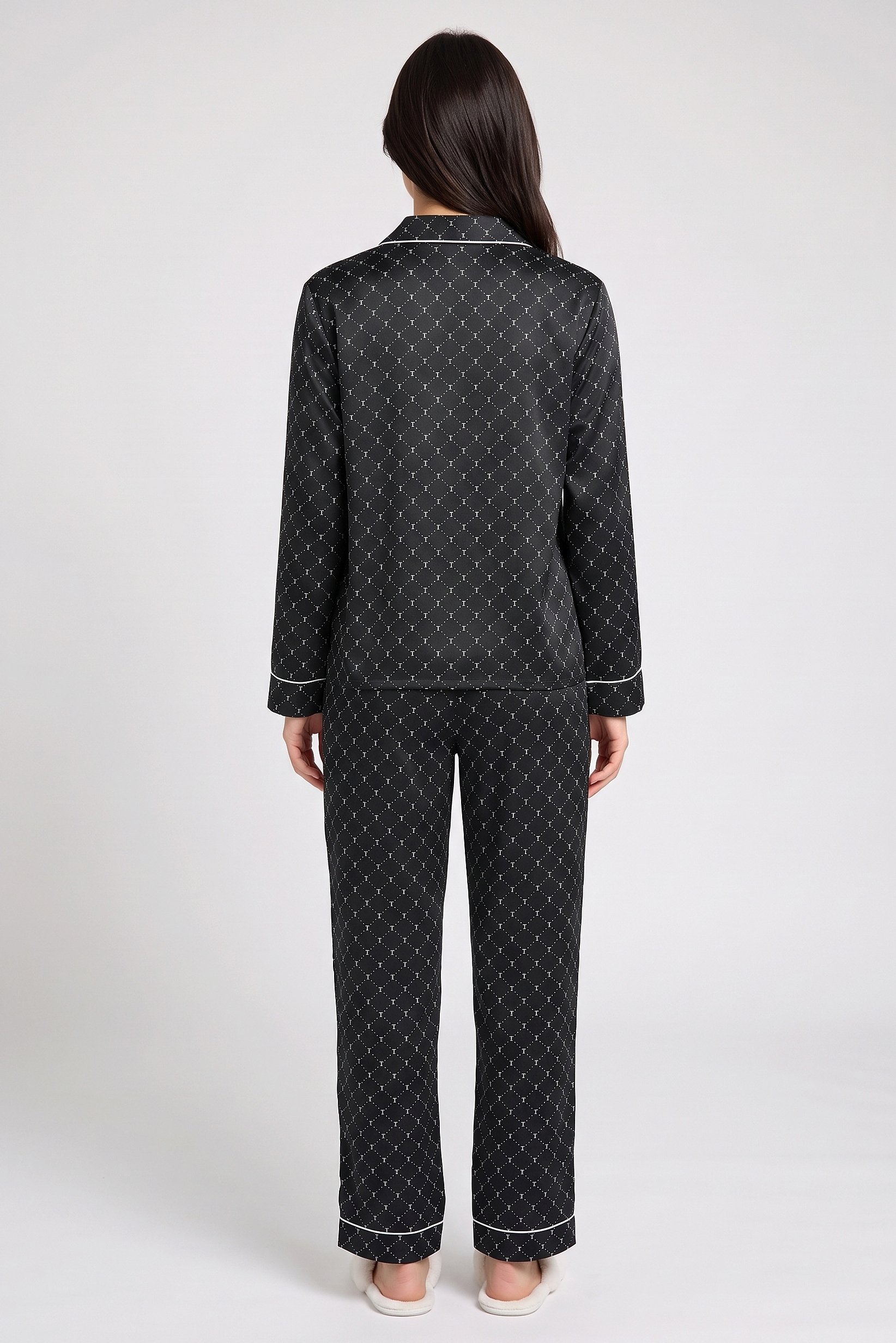 Women 2 Pieces Allover Print Long Sleeve Shirt And Pants Pajama Set, Multicolor